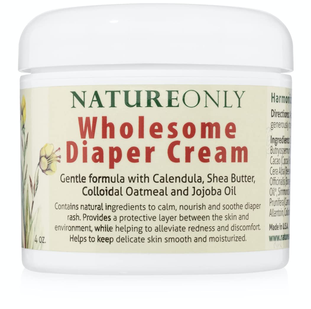 NatureONLY Wholesome Diaper Cream bottle showing gentle, organic formulation for soothing baby skin.