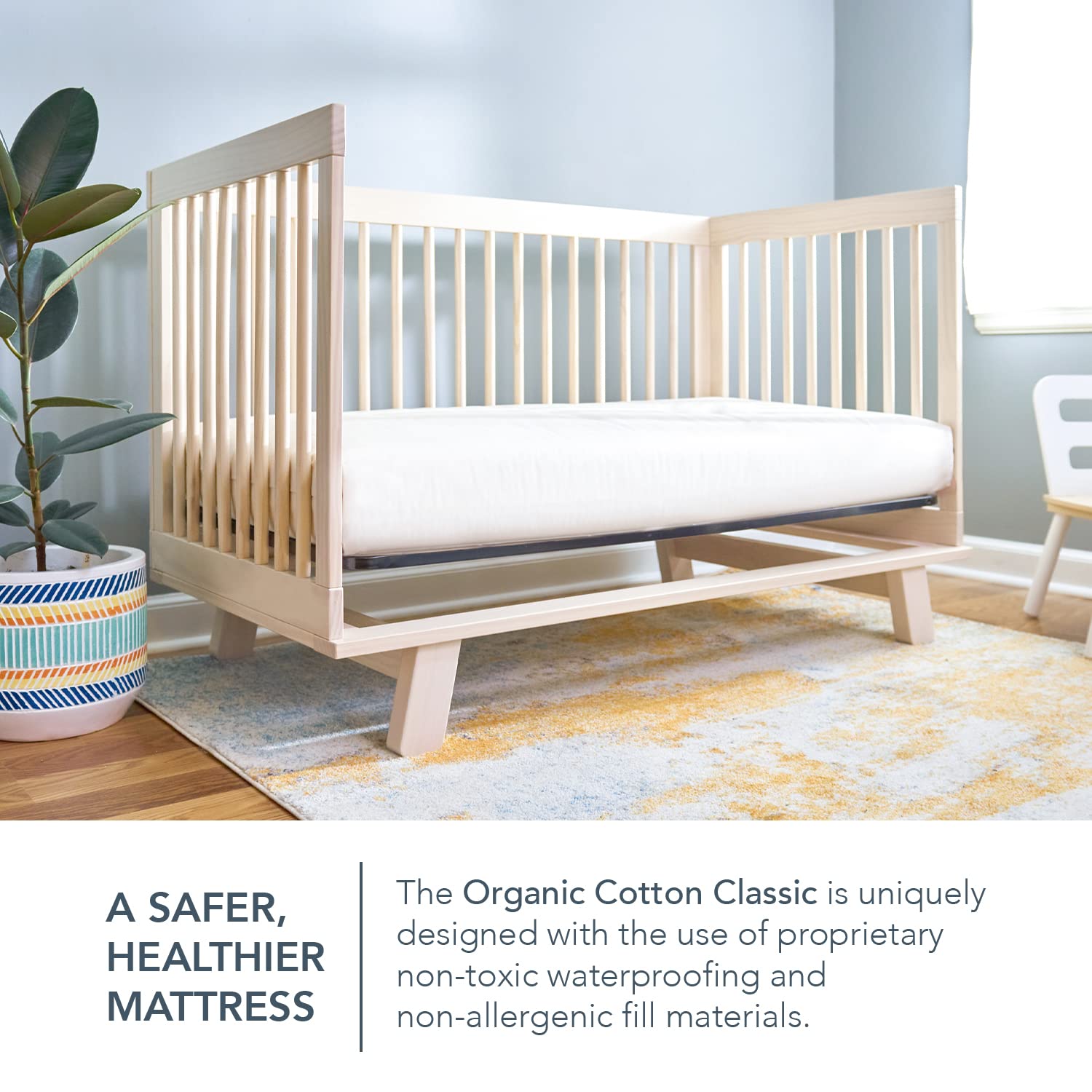 Naturepedic standard crib size measurements ensure a snug fit.