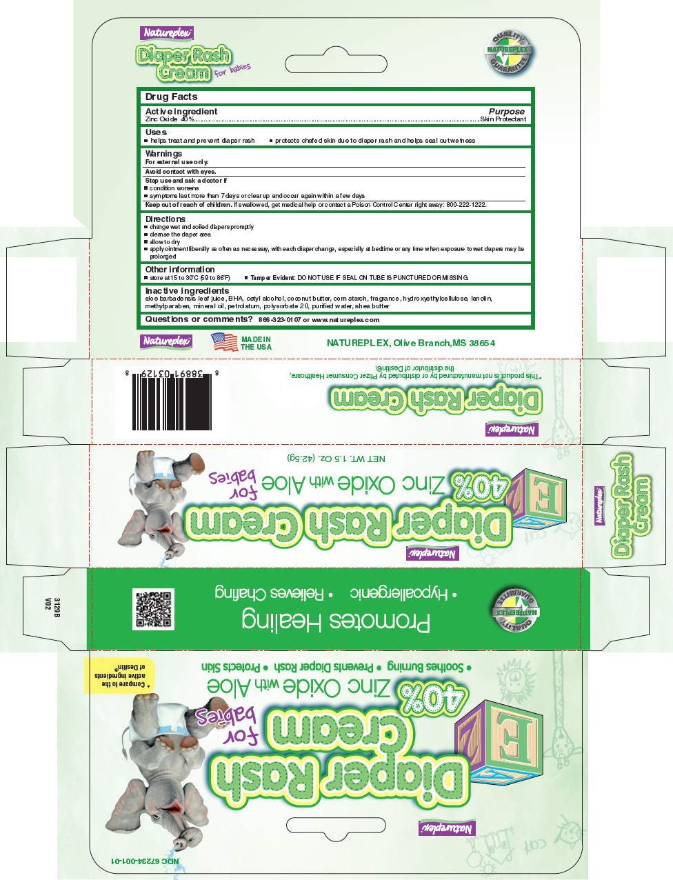 Natureplex diaper rash cream tub with zinc oxide and aloe promotes healing and reduces chafing