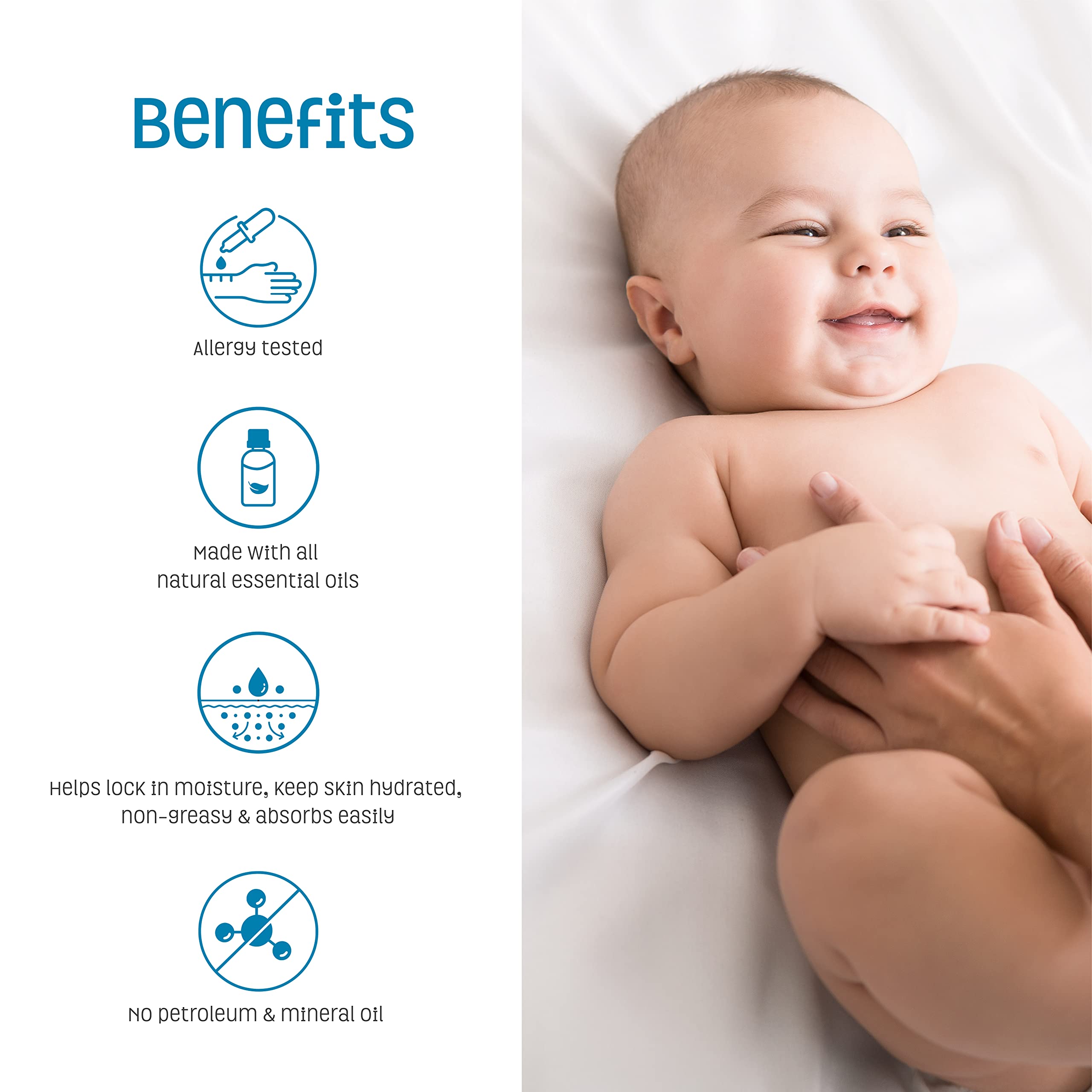 Nature's Baby Organics baby oil label close-up highlights organic oils for safe skincare.