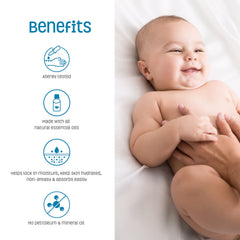 Nature's Baby Organics baby oil label close-up highlights organic oils for safe skincare.