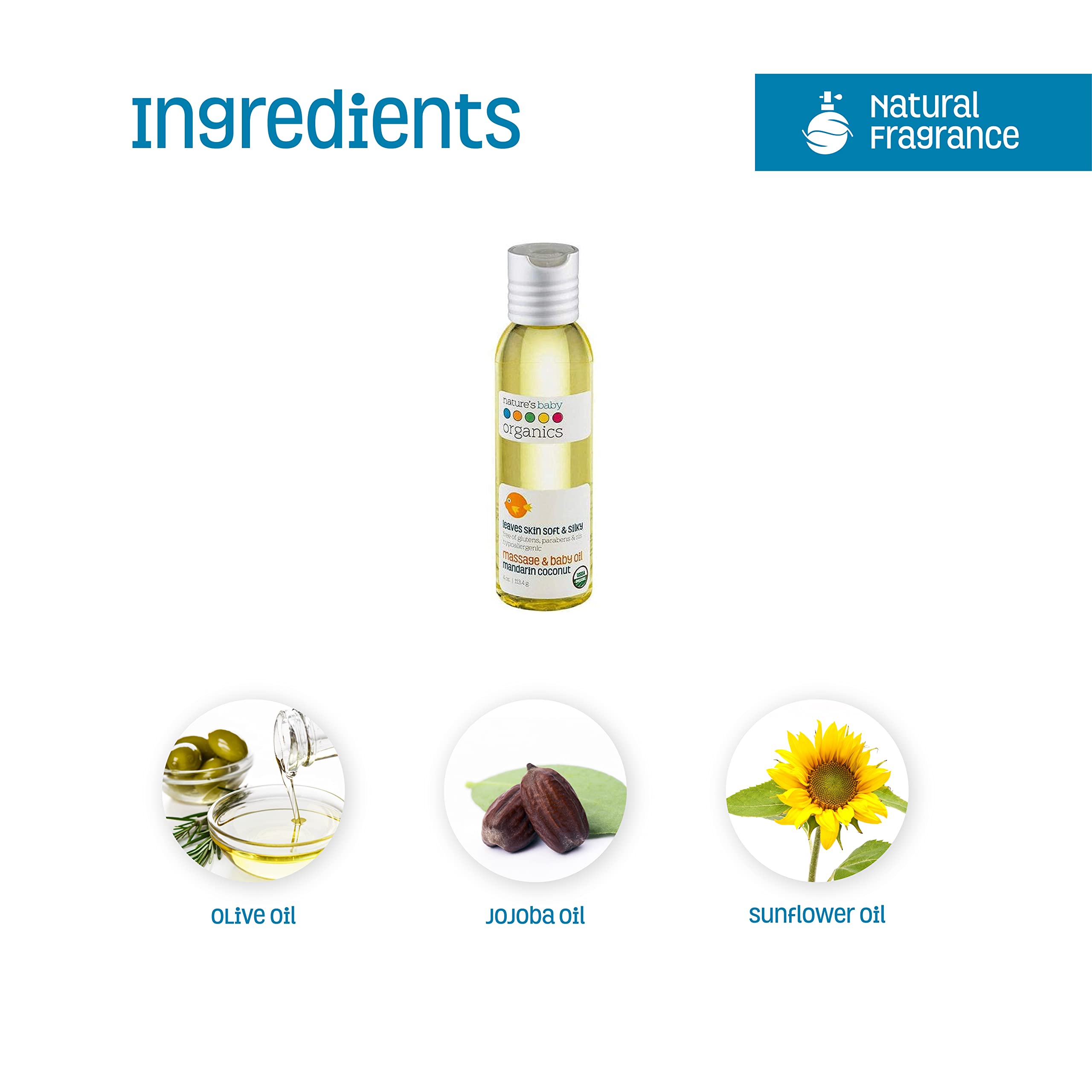 Nature's Baby Organics baby oil on skin shows quick-absorb, non-greasy hydration.