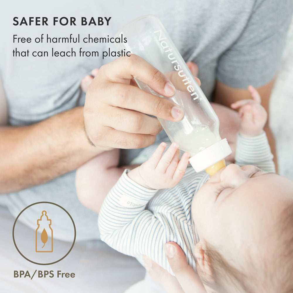 Natursutten anti-colic glass bottle 4oz provides portable newborn option.