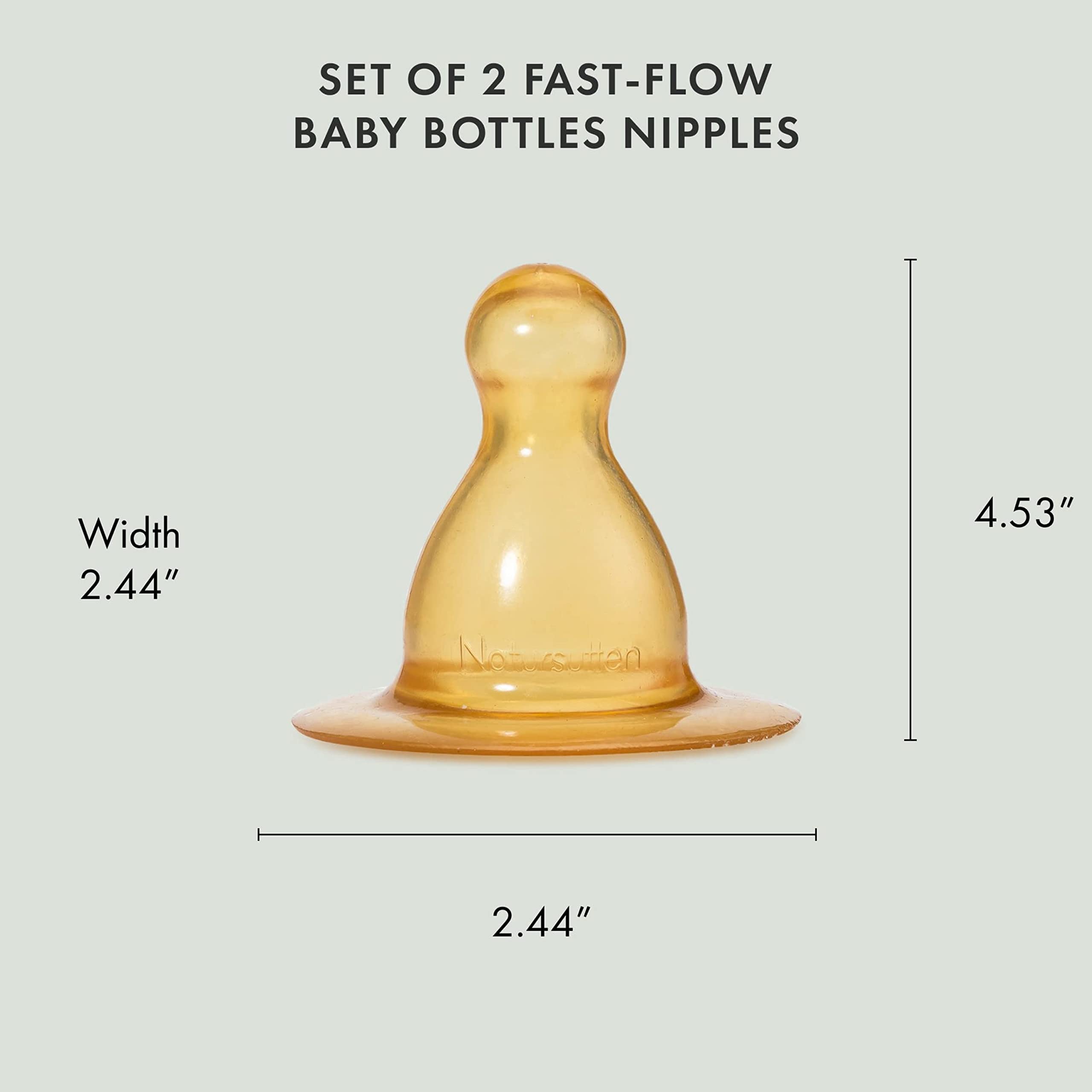 Natursutten fast-flow nipple natural rubber texture emphasizes gentle feeding and bite resistance.