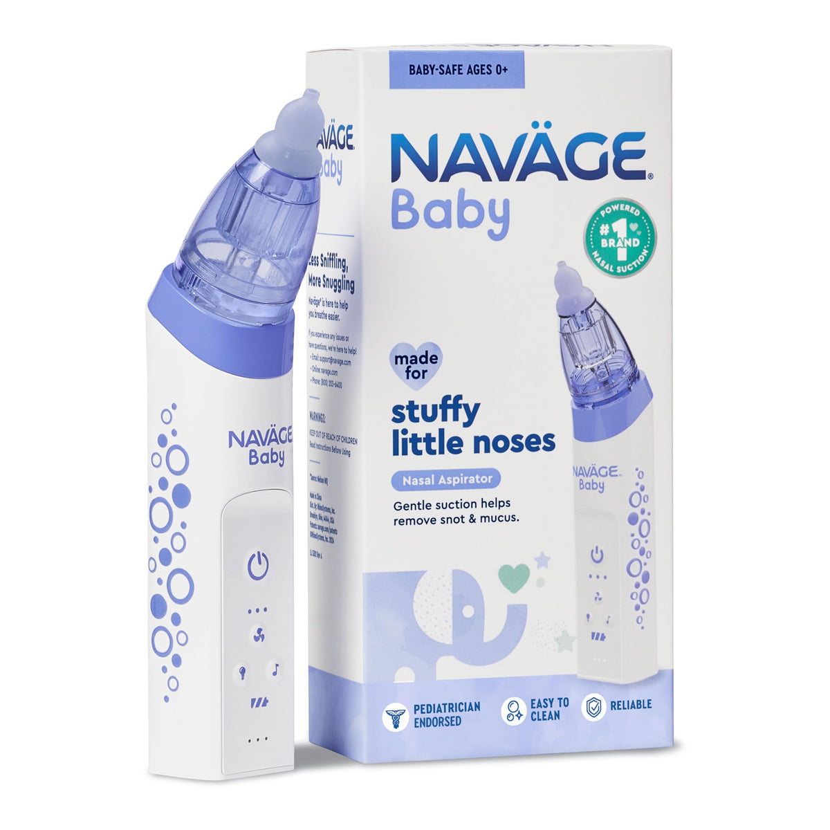 Navage Baby Nasal Aspirator box contents ready for quick use, out-of-box setup.