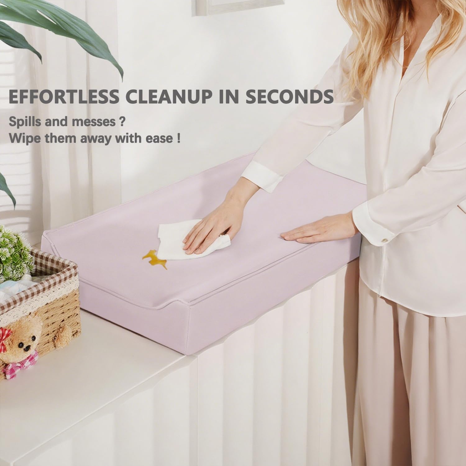 Navari vegan leather changing pad cover offers secure non-slip fit for stable diaper changes.