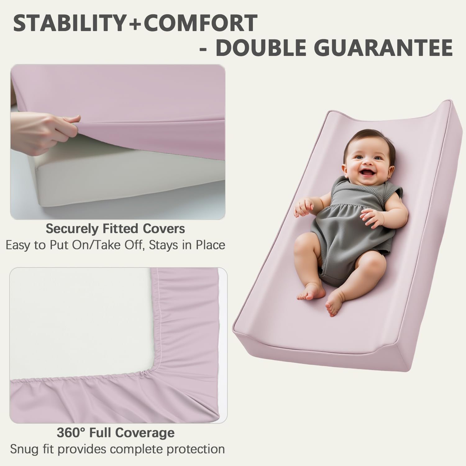 Navari vegan leather changing pad cover in pink adds modern style to any nursery.
