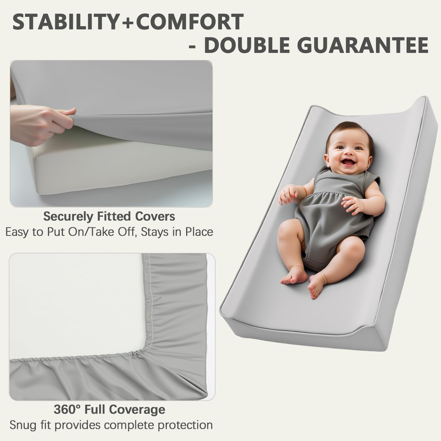 Navari gray nursery setup with the changing pad cover adds modern style.