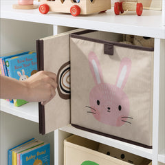Navaris foldable fabric bins closed to save space in a nursery closet.