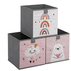 Navaris Kids Storage Cubes set 3 pink and white front view for organized shelves.