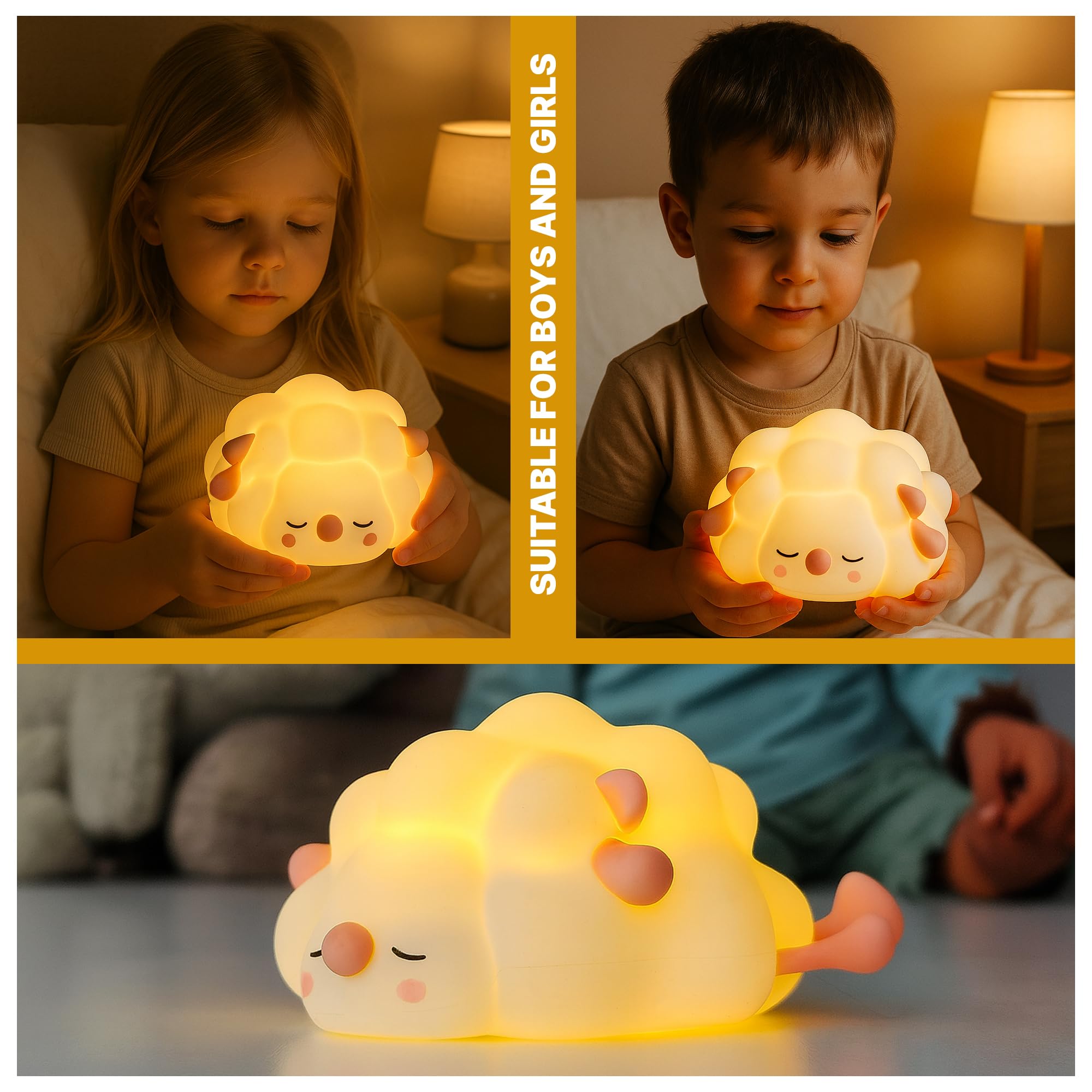 NAVAZAR cute sheep night light dimming levels offer gentle bedside illumination for kids.