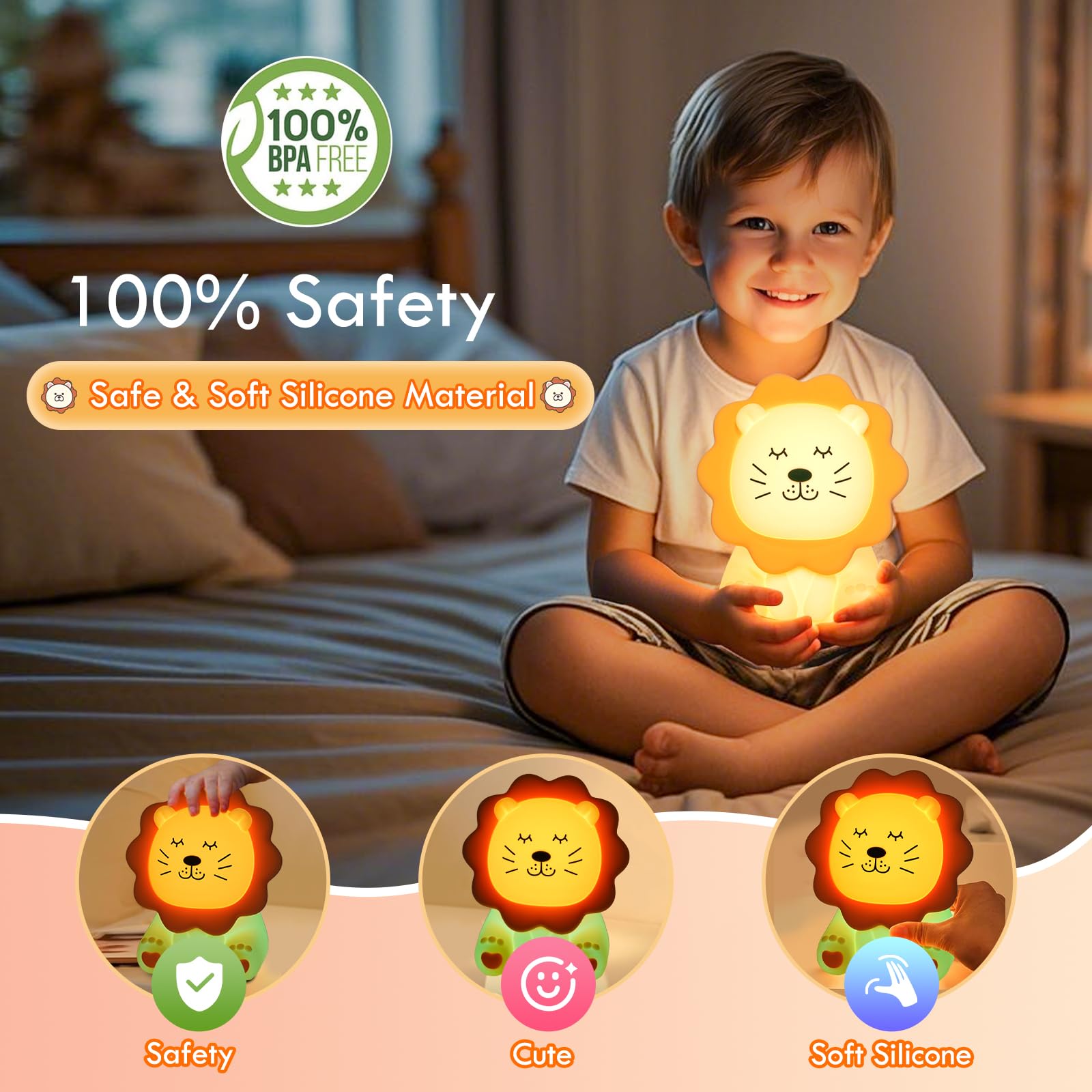 Nawchedo Lion Night Light features anti-glare lighting for gentle nights.
