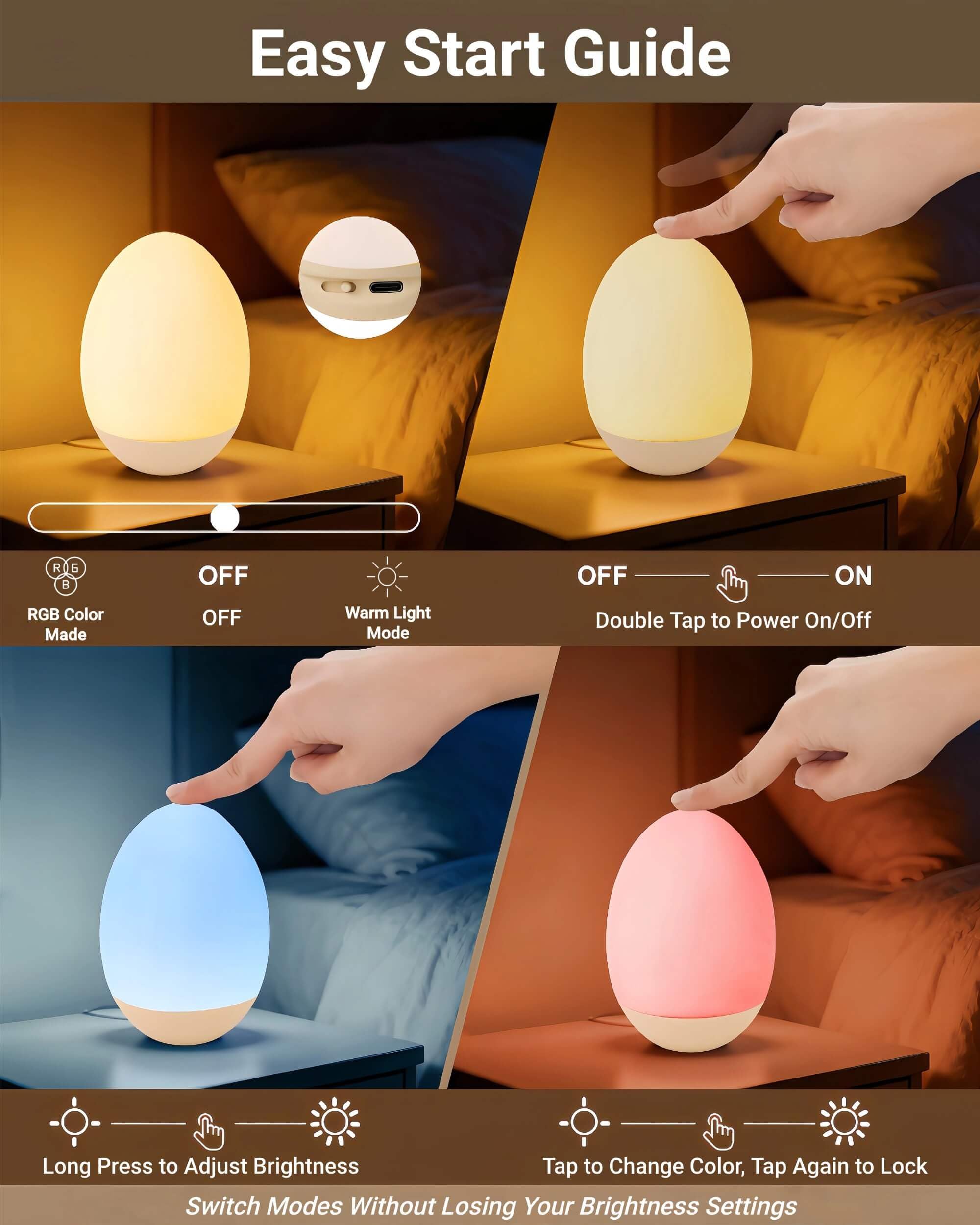 NAWIQI Egg Night Light minimizes flicker for gentle eye comfort during night feeds.