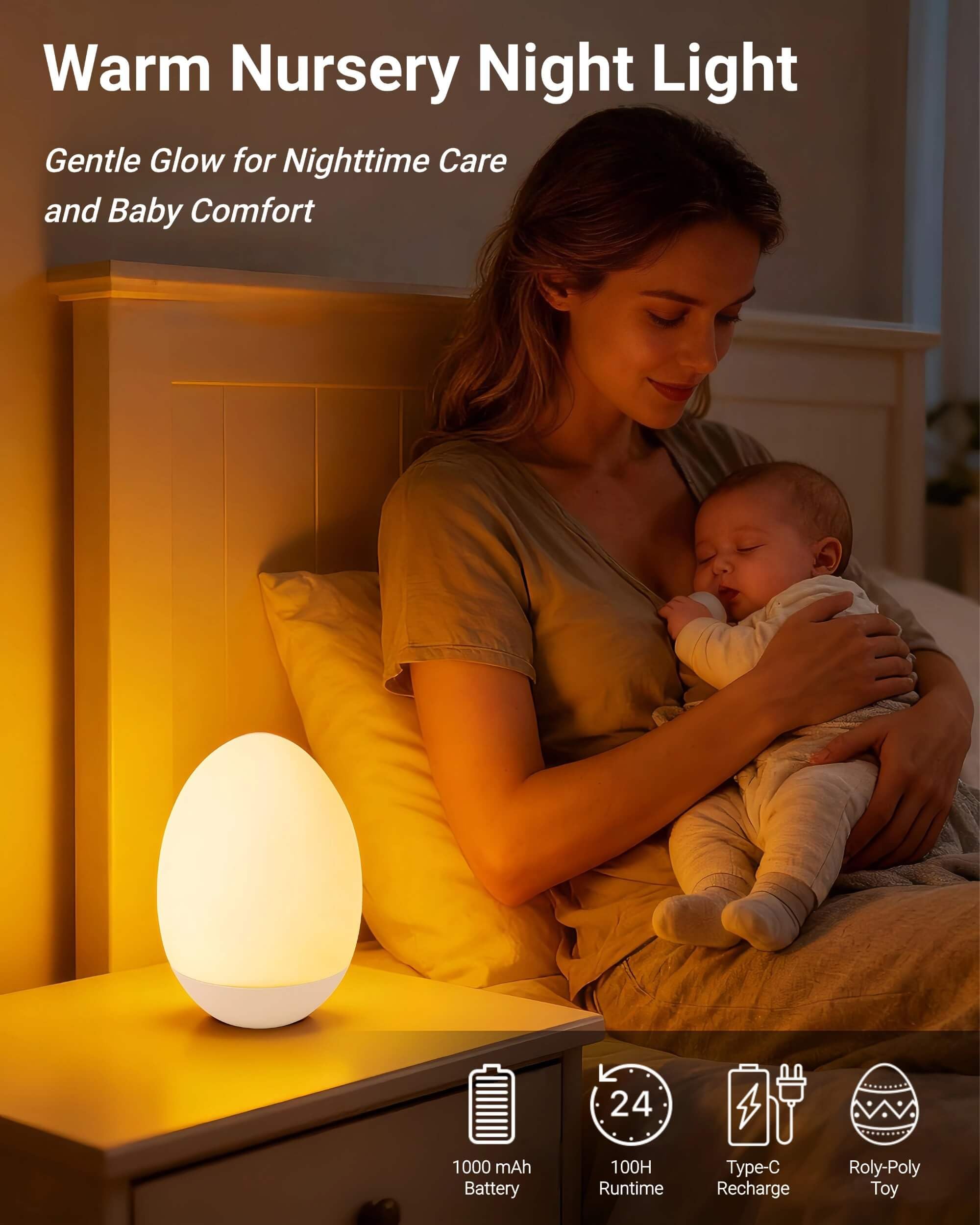 NAWIQI Egg Night Light portable design brightens travel nursery moments.