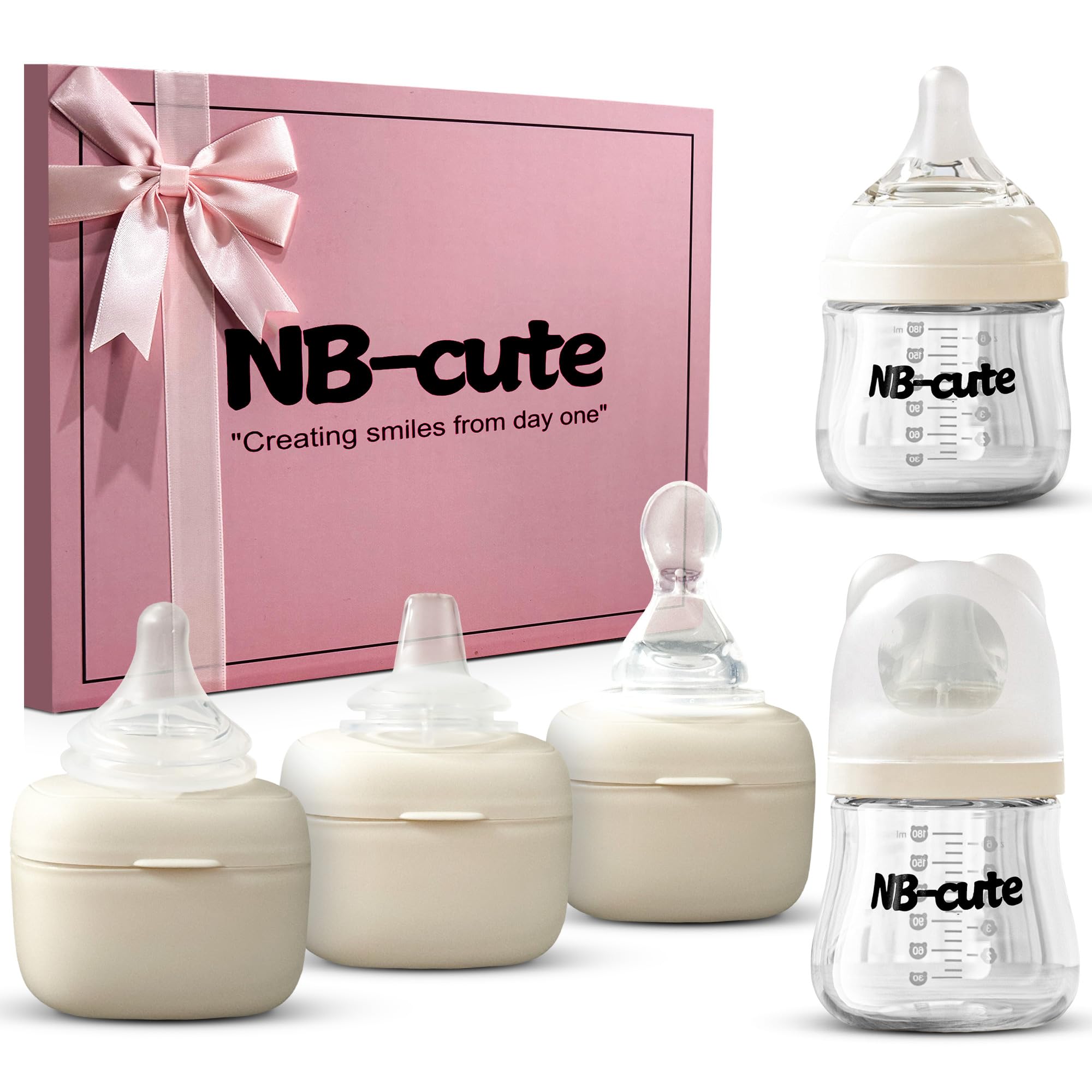 NB-cute glass baby bottles anti colic set includes 4oz and 6oz sizes for pure feeds.