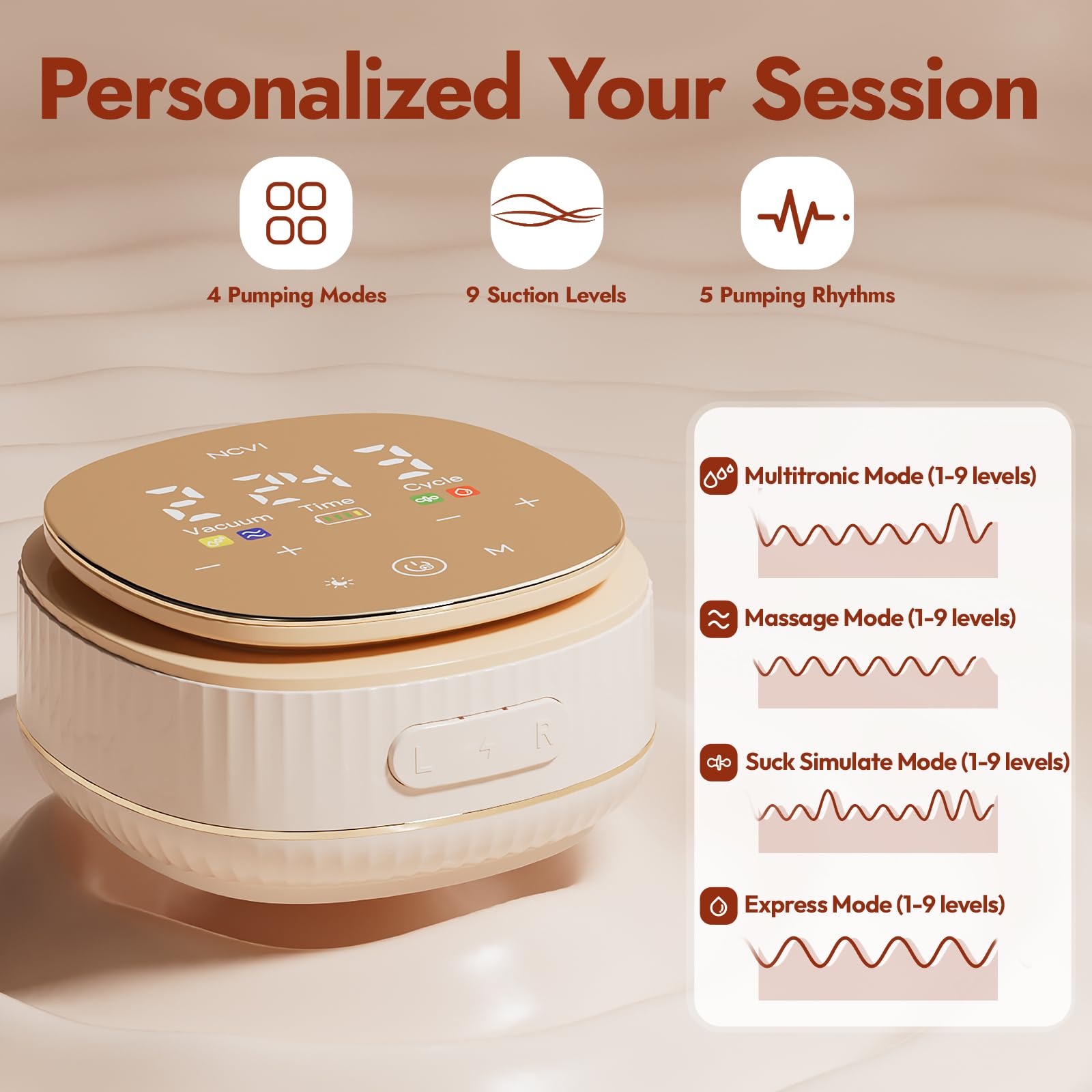NCVI control panel with modes and levels for personalized comfort