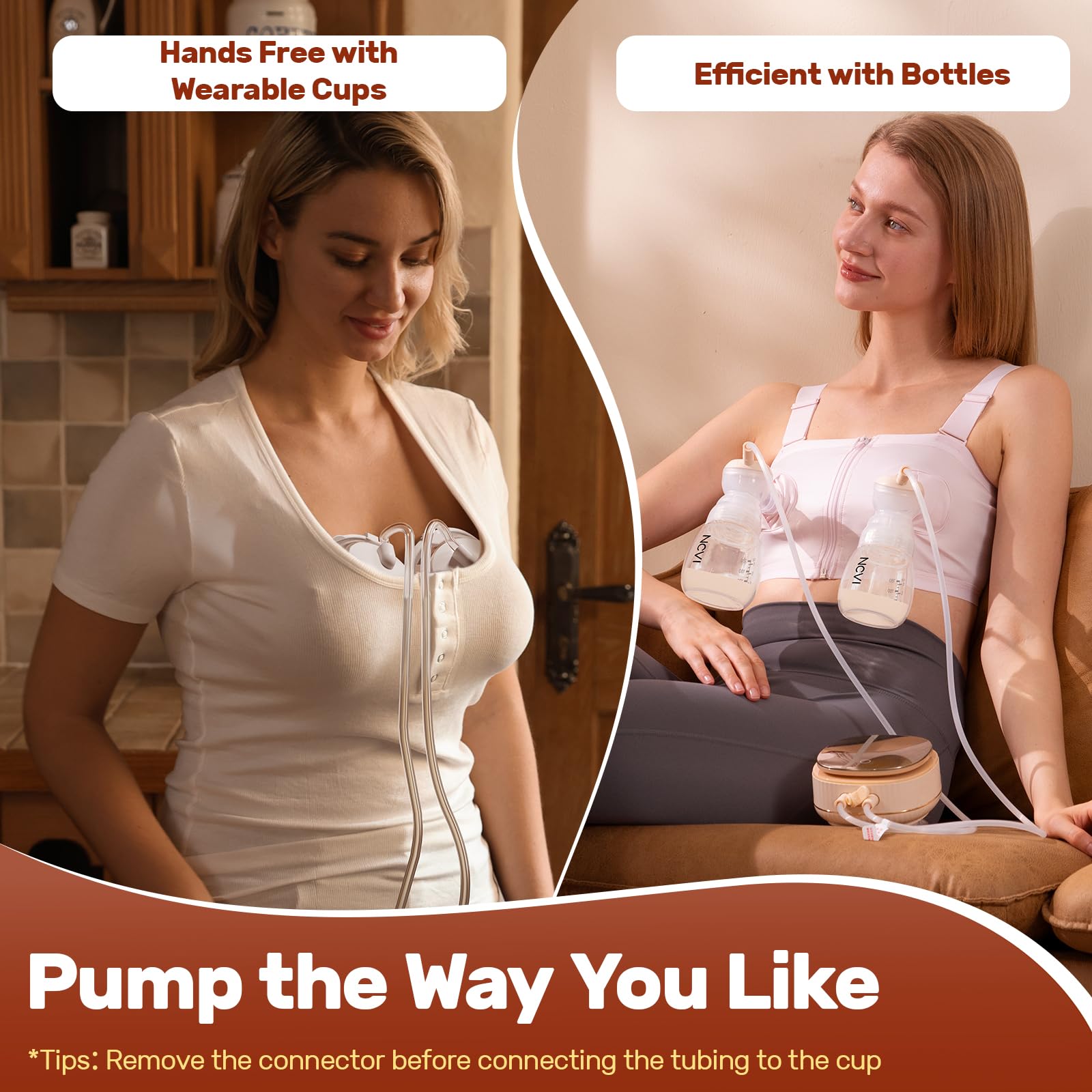NCVI wearable cups in use enable discreet hands-free pumping on the go