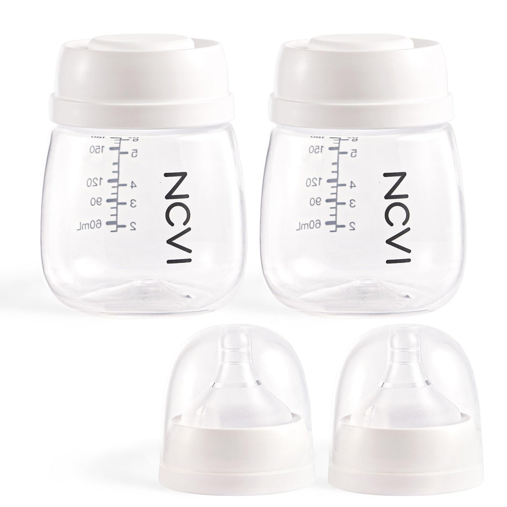NCVI baby bottles 2-pack on a table for storing and feeding convenience