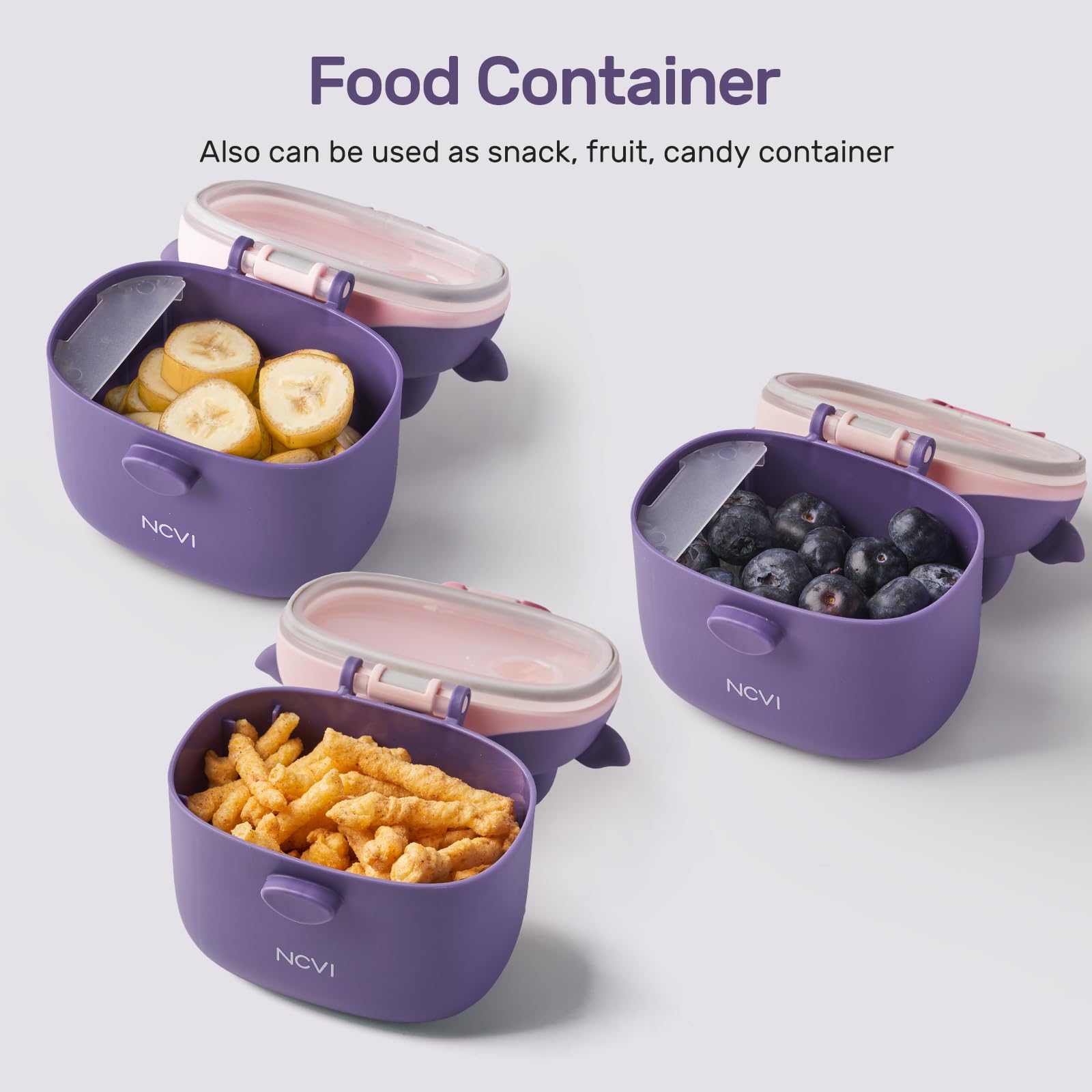 NCVI dispenser holds 236 g of powder for travel-ready feeding.