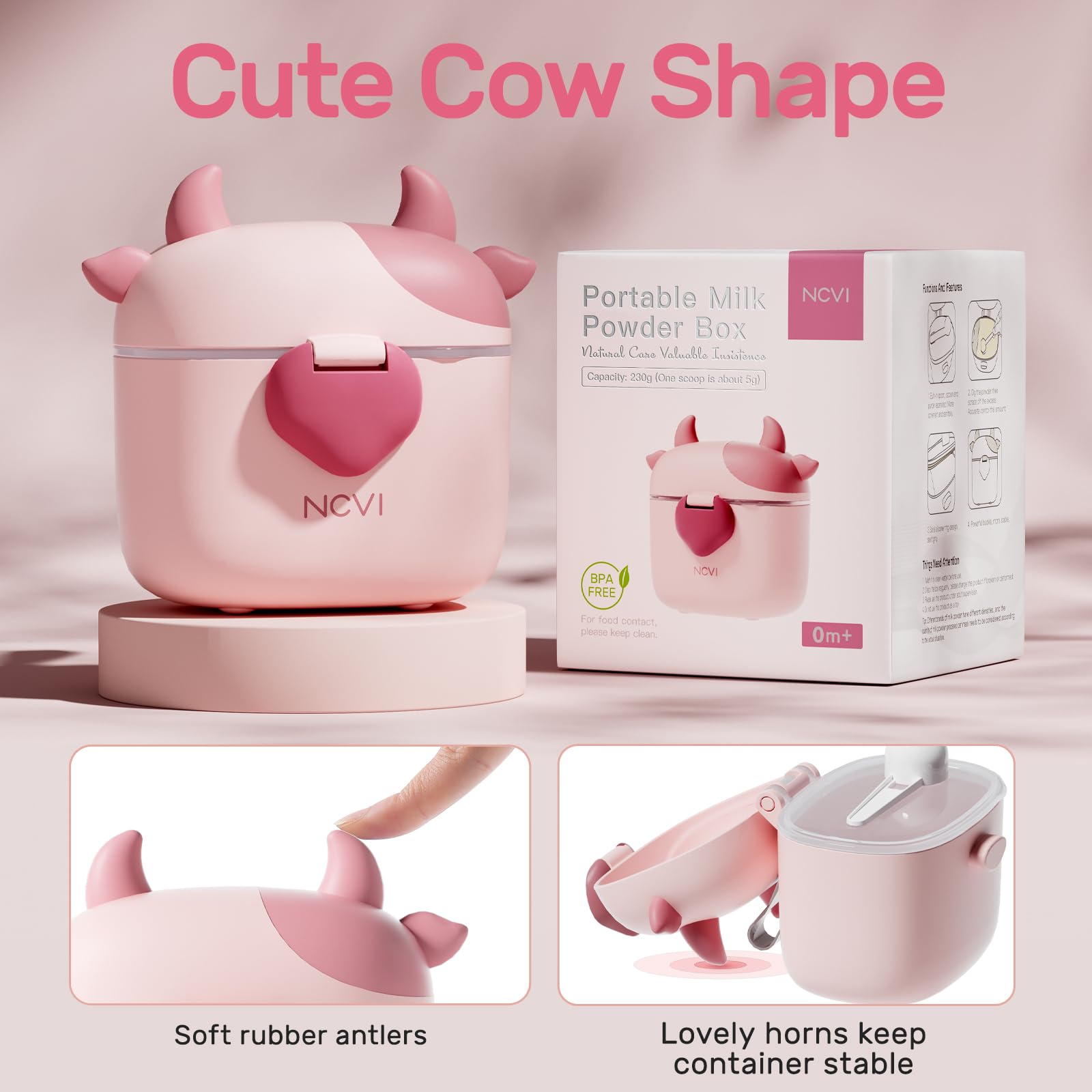 NCVI Baby Formula Dispenser capacity view, holds 236 g of powder.