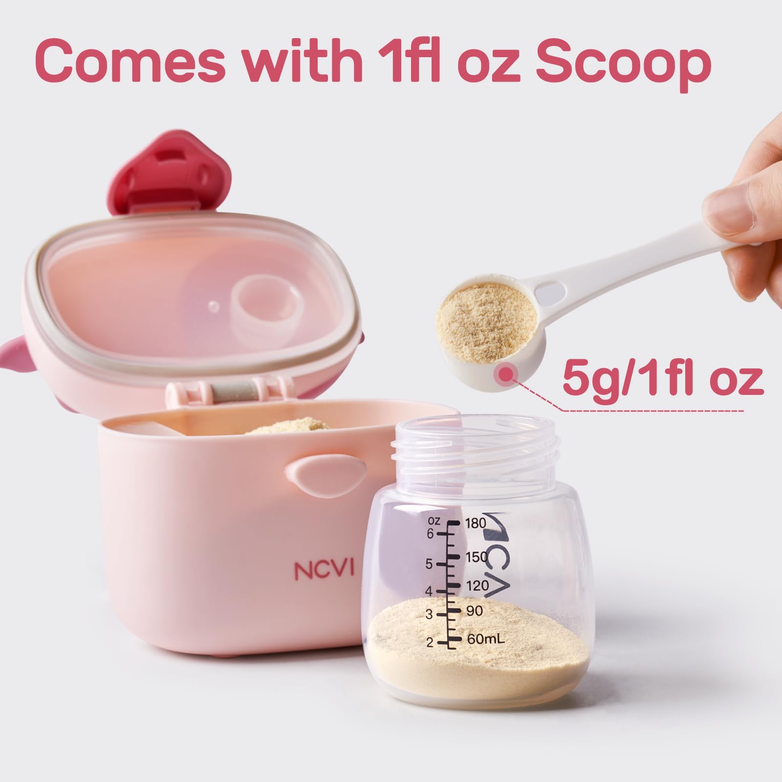 NCVI Baby Formula Dispenser multiple compartments, organized storage for powder and scoops.