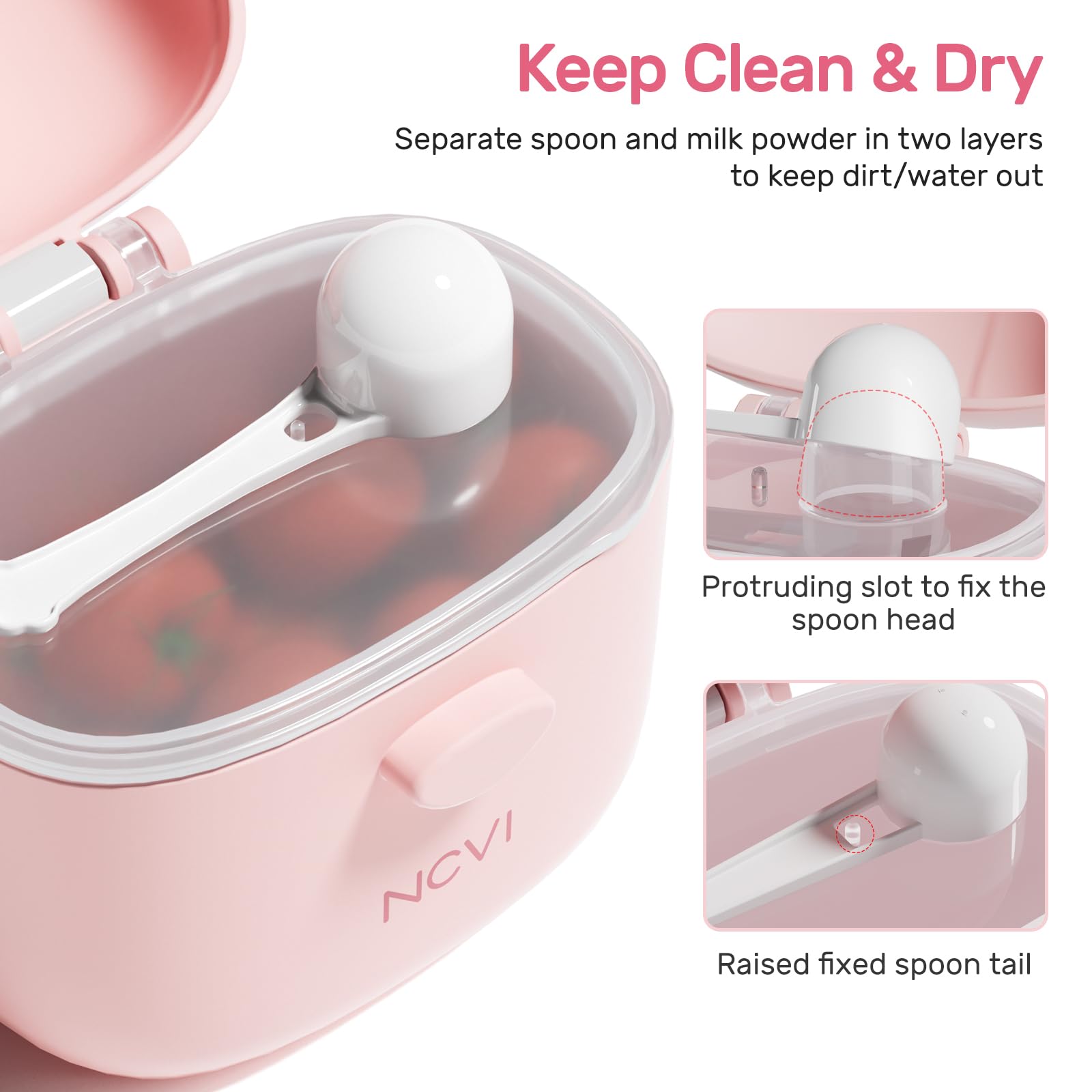 NCVI Baby Formula Dispenser doubles as snack container for fruits or cookies.