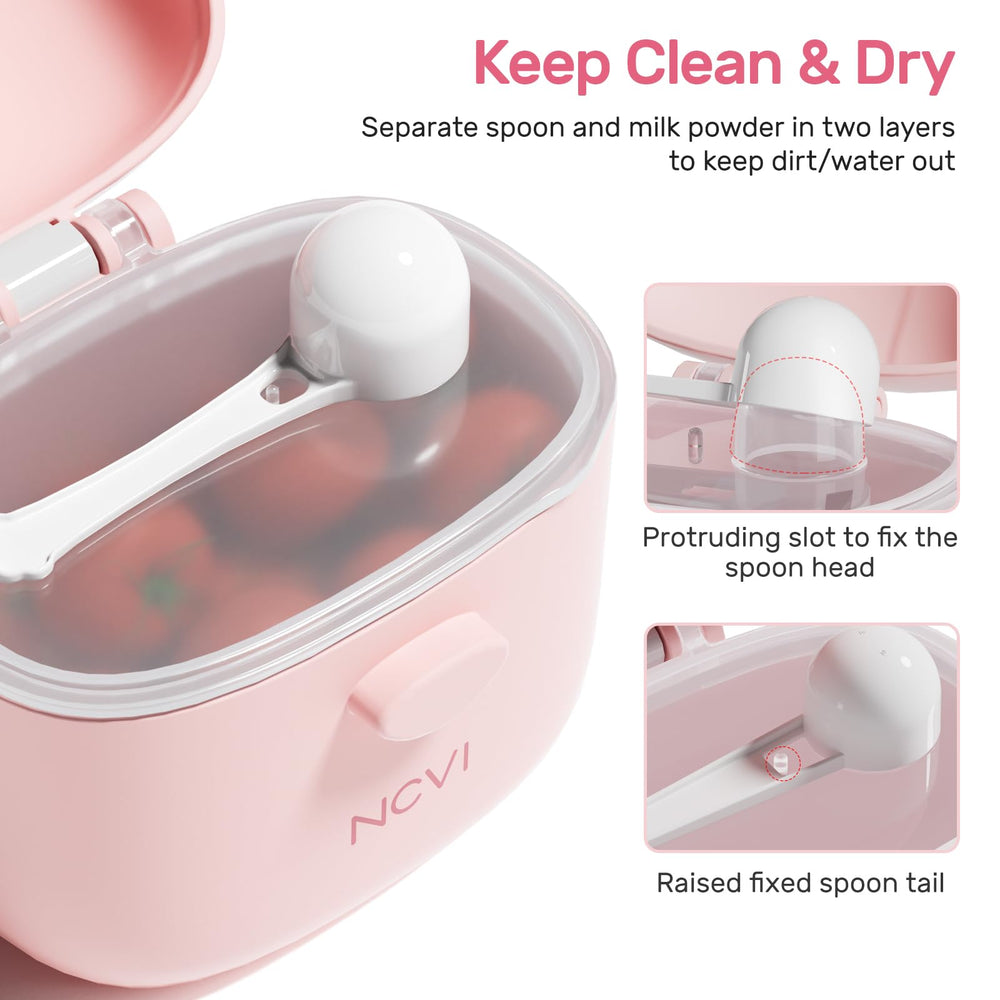 NCVI Baby Formula Dispenser doubles as snack container for fruits or cookies.