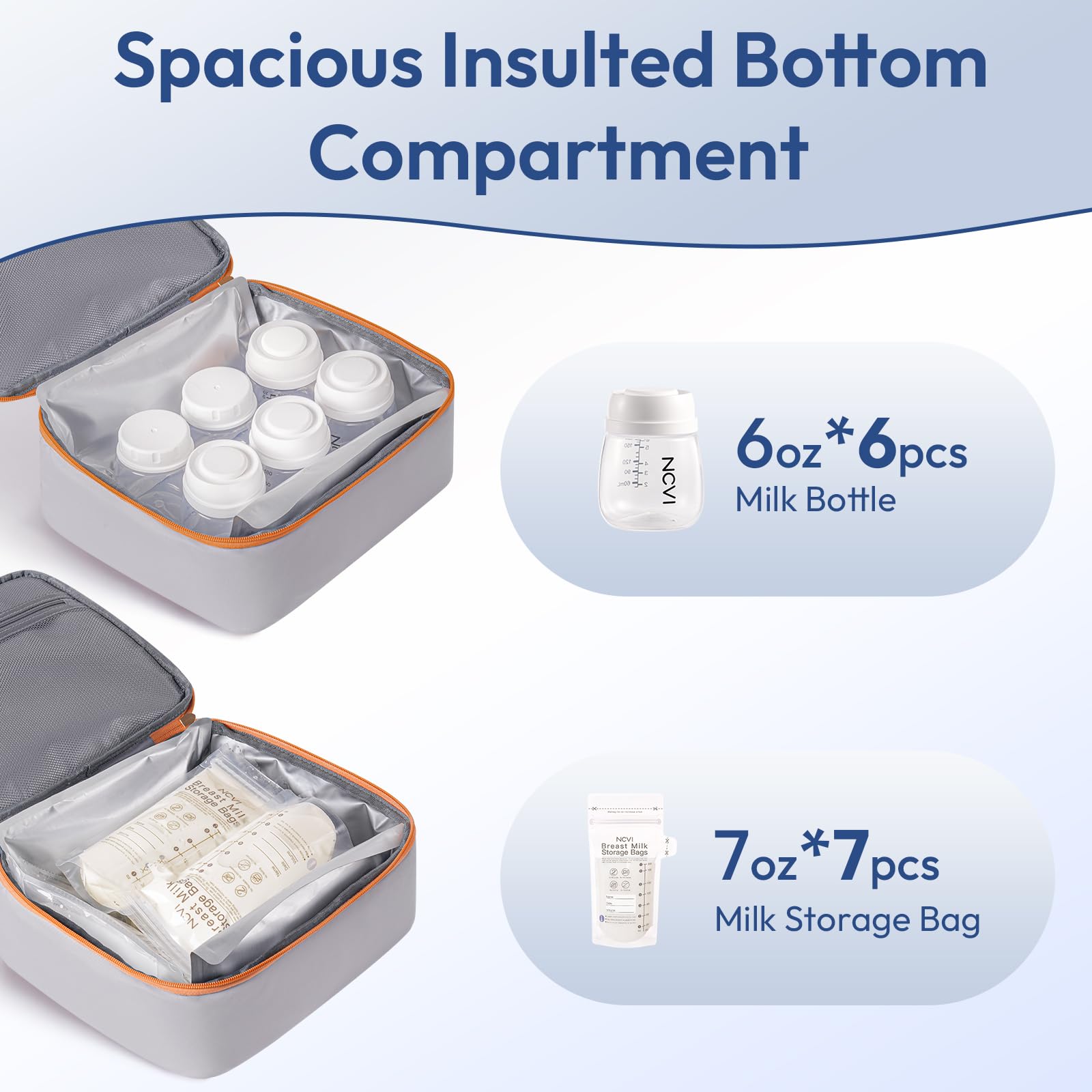 NCVI breast pump bag ice-packs included for up to 12 hours of cooling