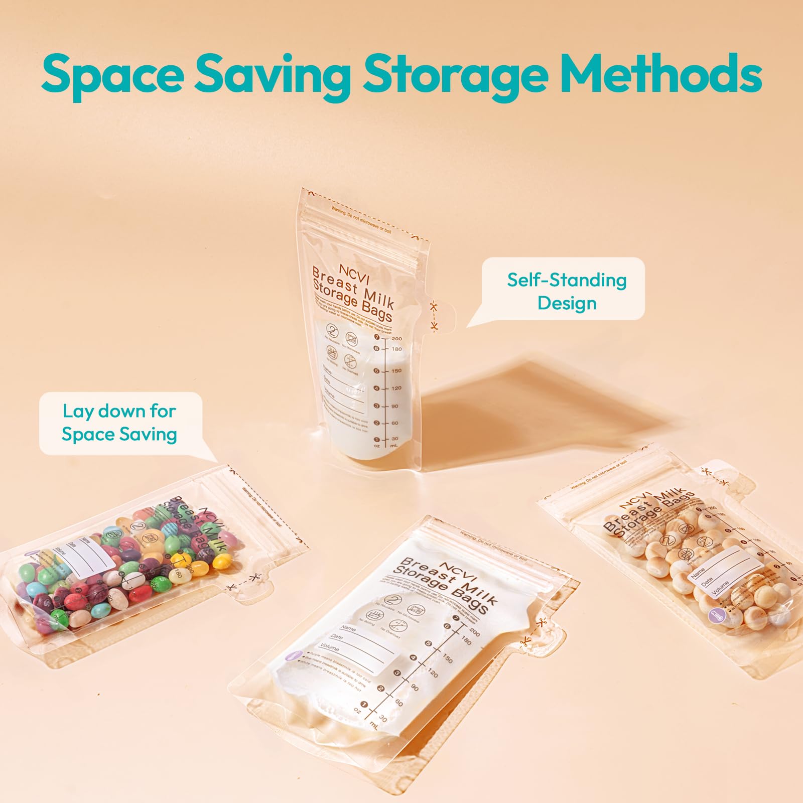 NCVI hygienic, food-grade breastmilk bags for safe storage.