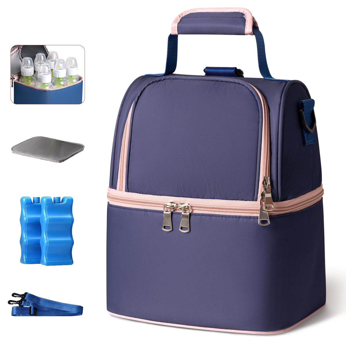 NCVI Breastmilk Cooler Bag front view showing compact travel-friendly design for milk transport.