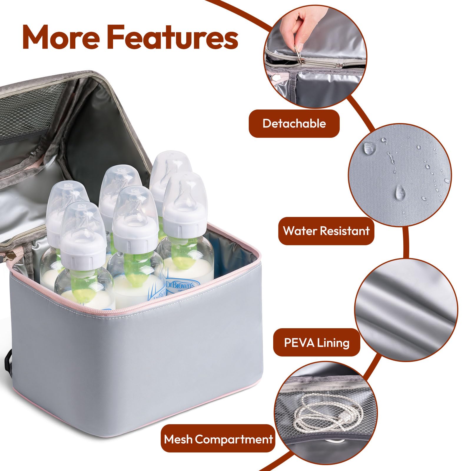 NCVI breastmilk cooler bag grey back strap demonstrates hands-free wear