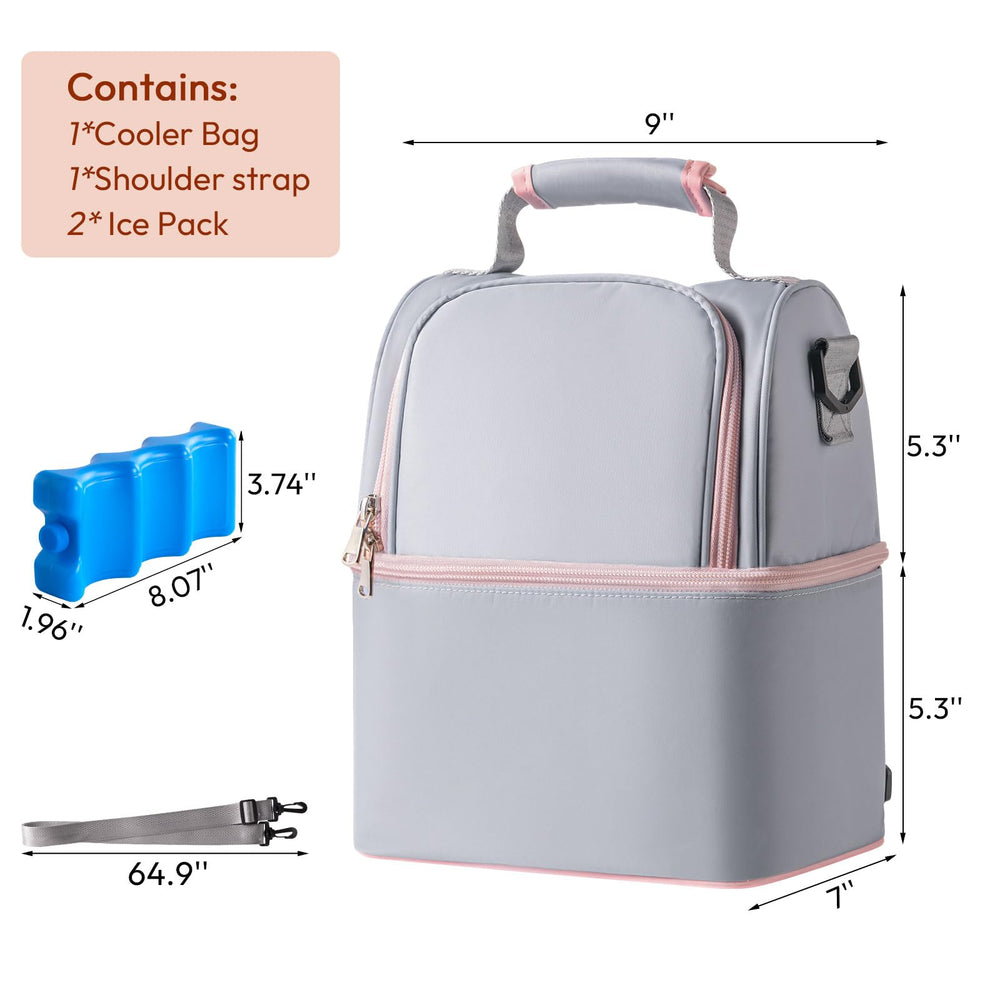 NCVI breastmilk cooler bag grey insulated lower compartment for milk or food