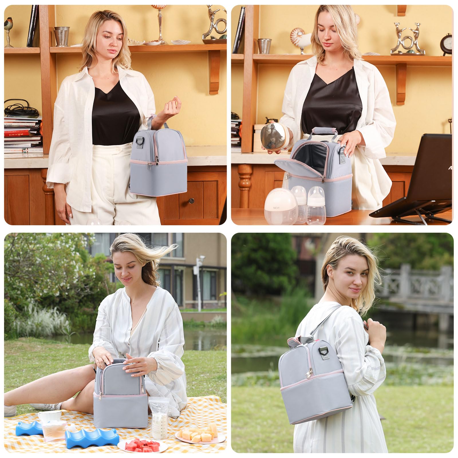 NCVI breastmilk cooler bag grey stroller clip enables easy mobility