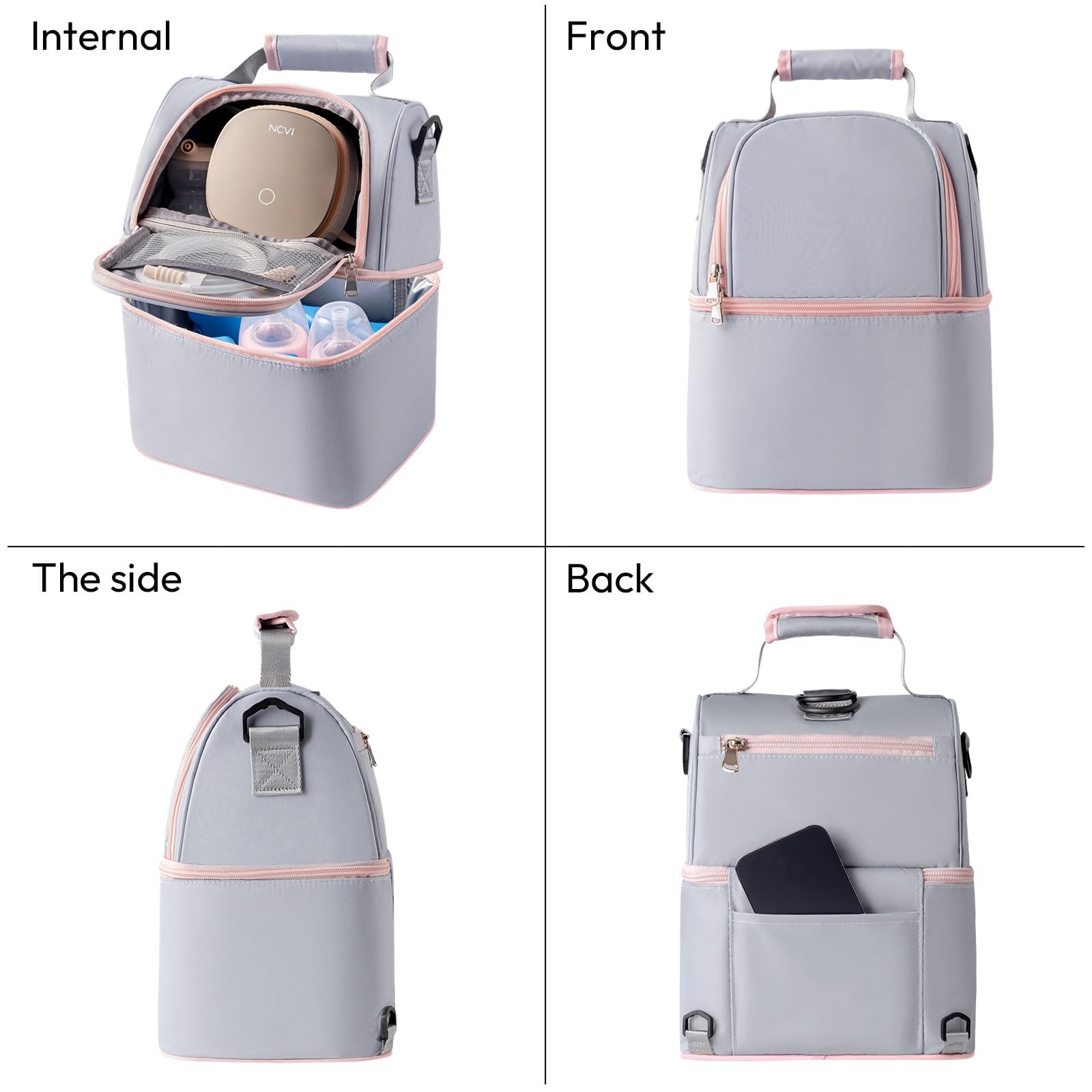 NCVI breastmilk cooler bag grey waterproof lining protects contents