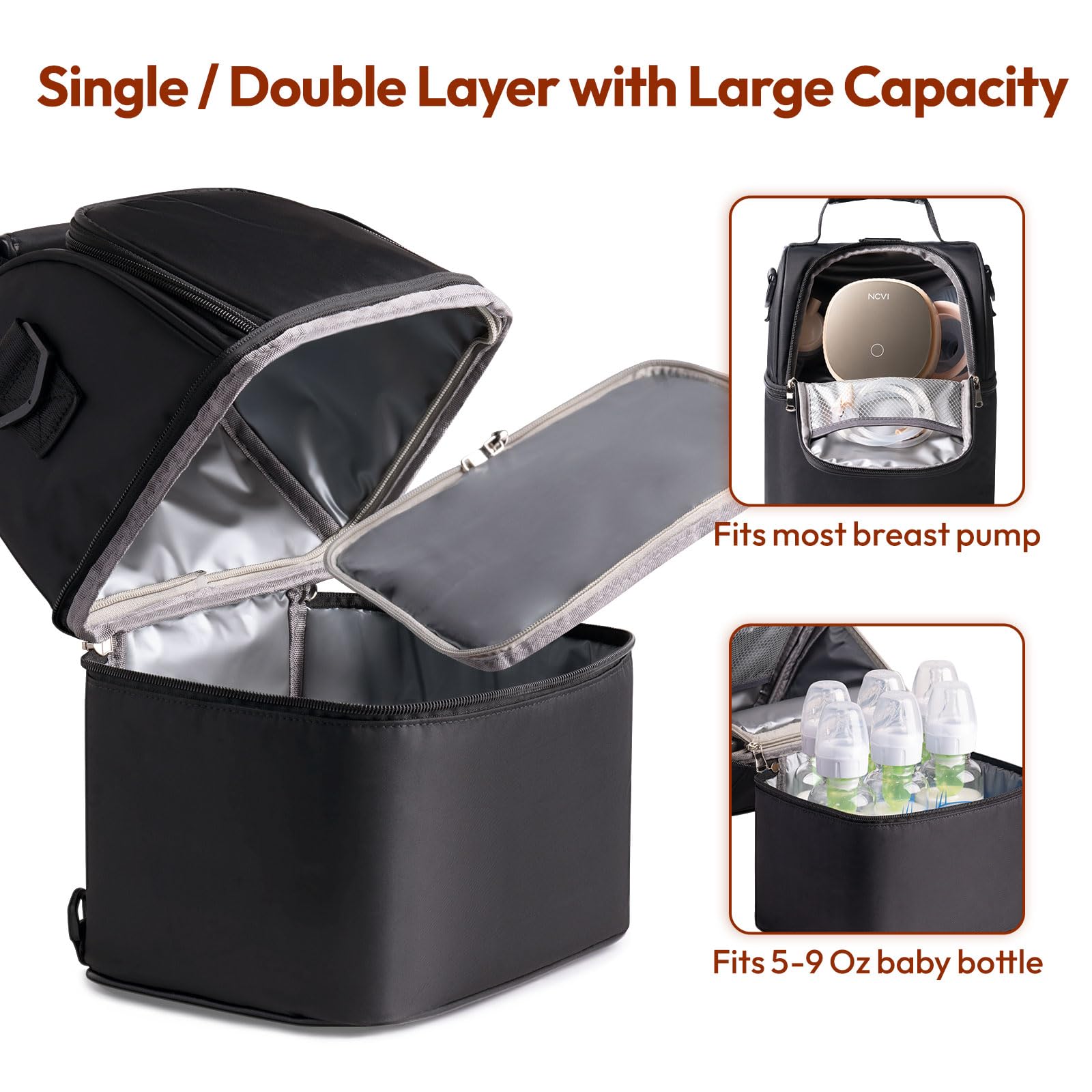 NCVI Breastmilk Cooler Bag interior insulation close-up for bottle protection