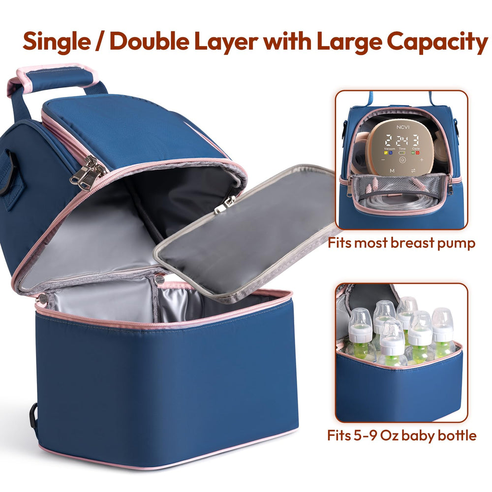 NCVI cooler bag with ice packs keeps milk cool during outings.