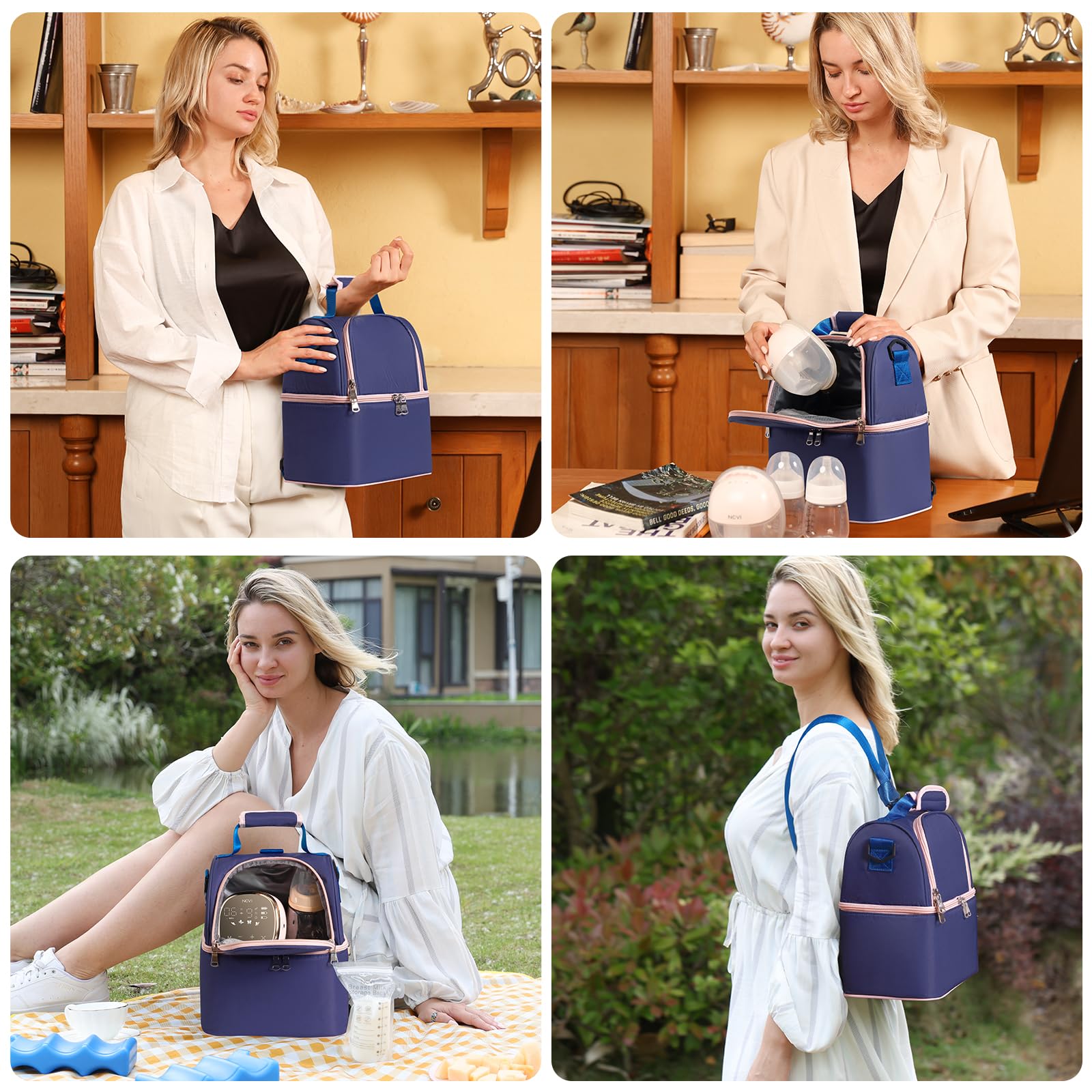NCVI Breastmilk Cooler Bag with ice packs for on-the-go cooling.