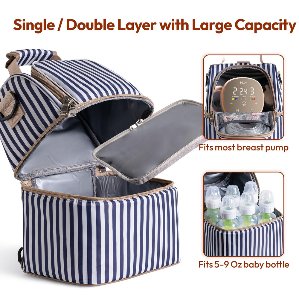 NCVI breastmilk cooler bag interior with two layers keeps milk and snacks neatly separated