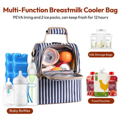 NCVI breastmilk cooler bag stripe top view shows accessible two layer design for organized storage