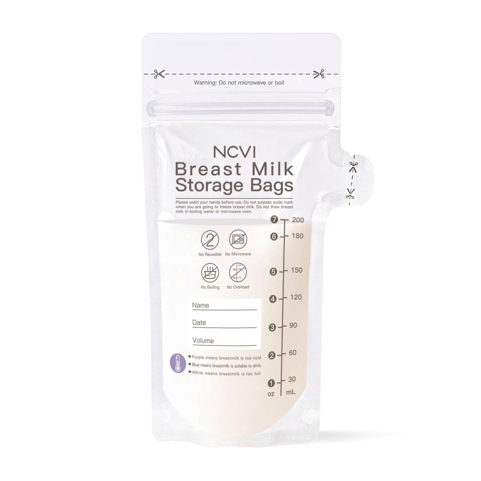 NCVI breastmilk storage bags with dual-seal closeup offer secure, hygienic pre-sealed convenience.