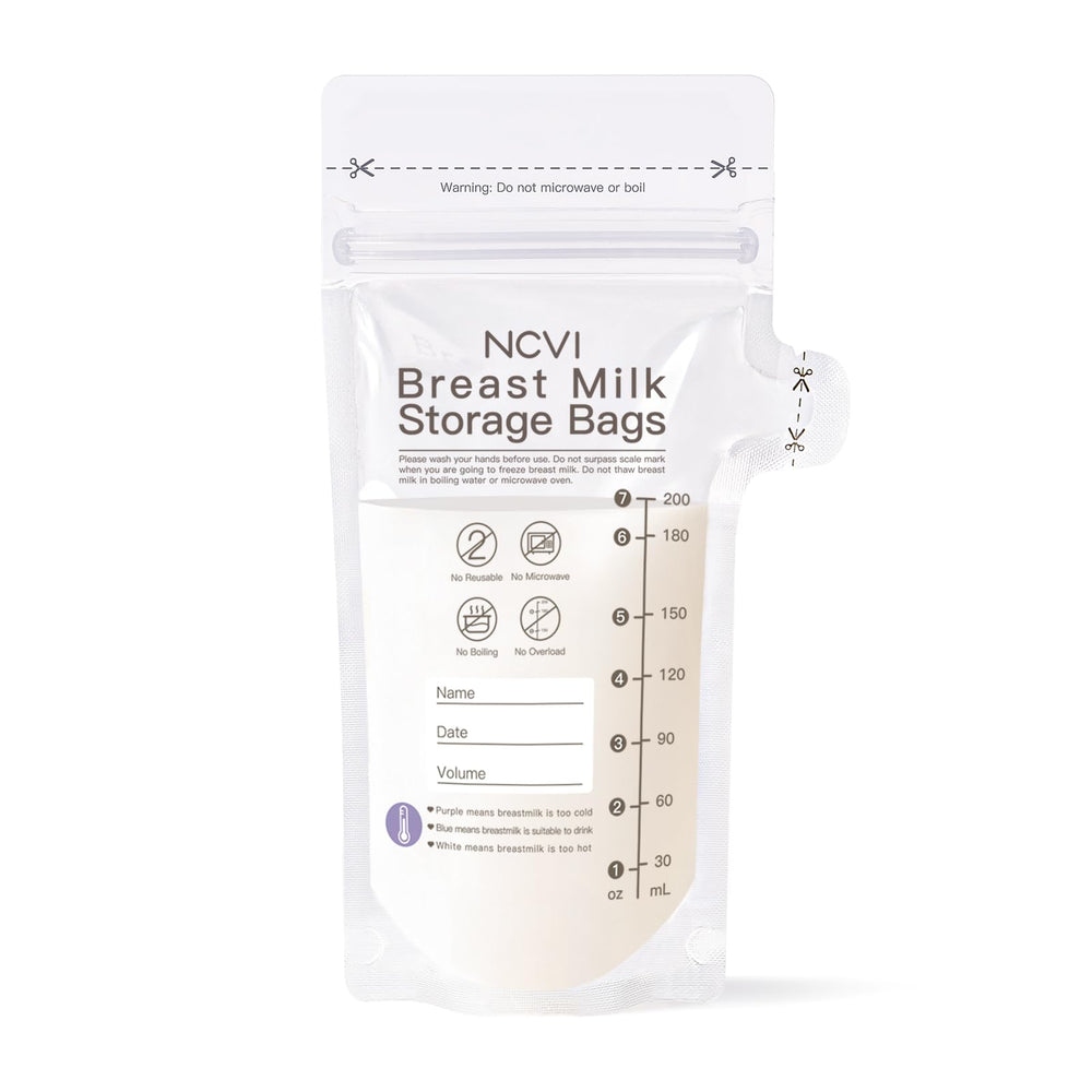 NCVI breastmilk storage bags with dual-seal closeup offer secure, hygienic pre-sealed convenience.