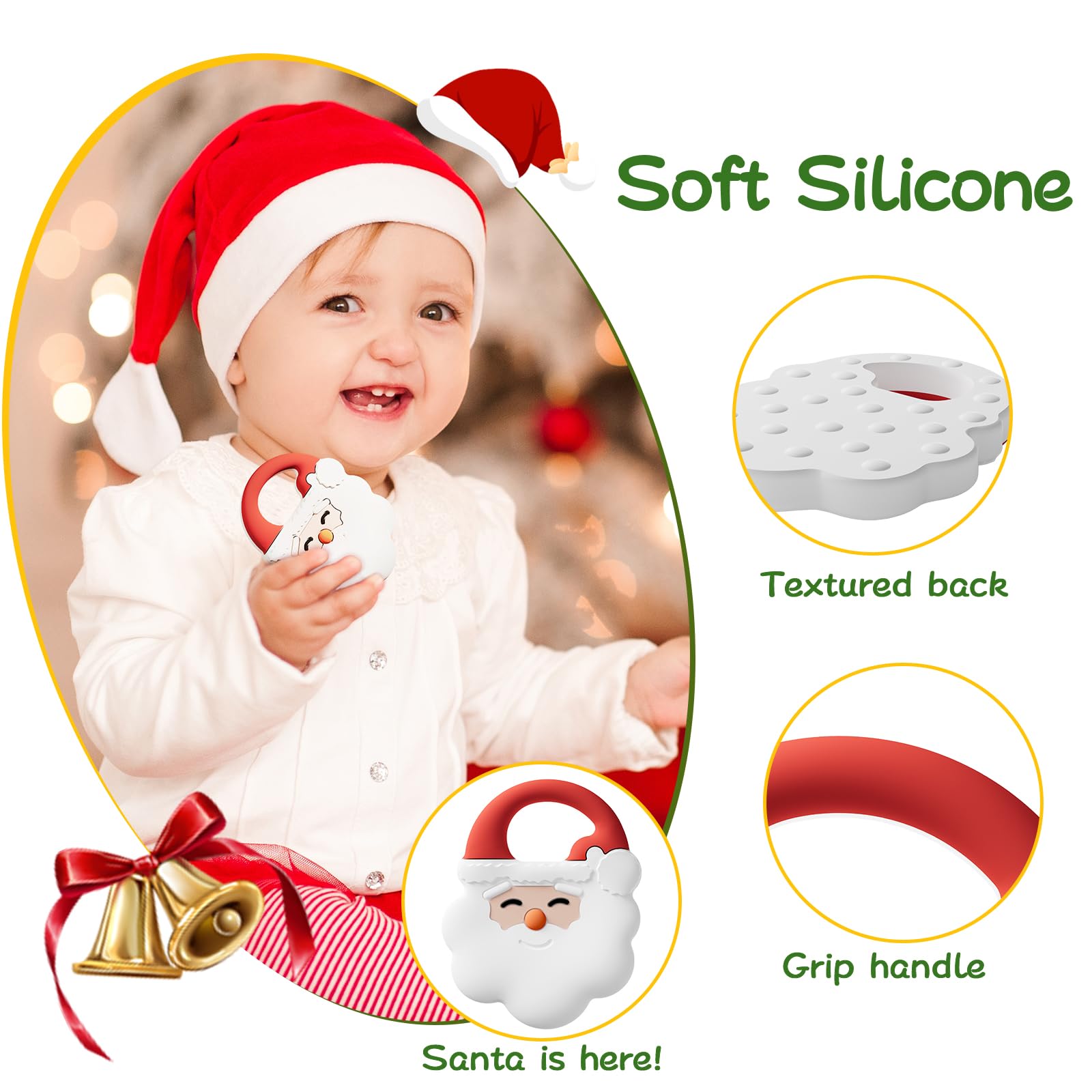 NCVI Christmas Teether dishwasher-safe icon indicates quick cleanup