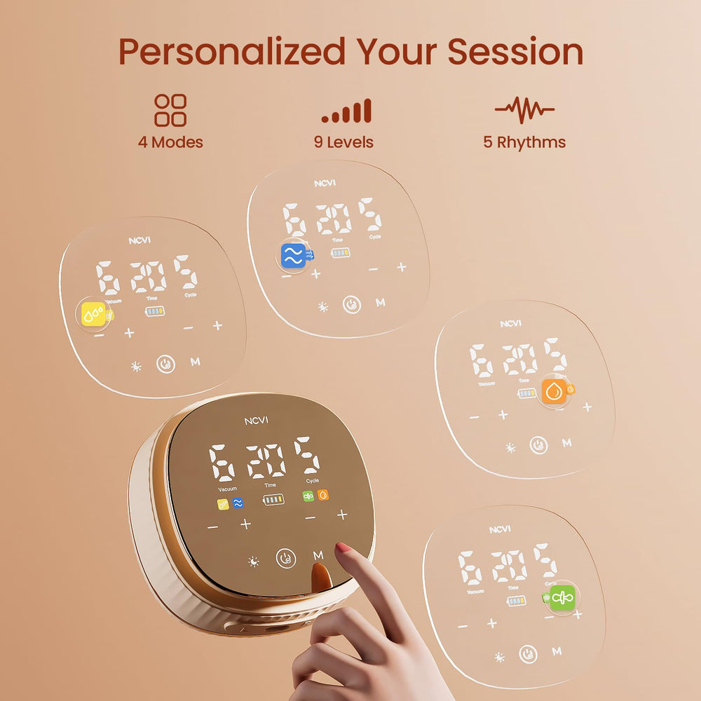 NCVI 8132 suction modes and levels for customized pumping sessions.