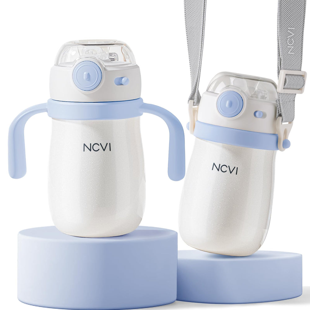 NCVI kids stainless-steel straw cup blue 10oz keeps drinks fresh for toddlers.