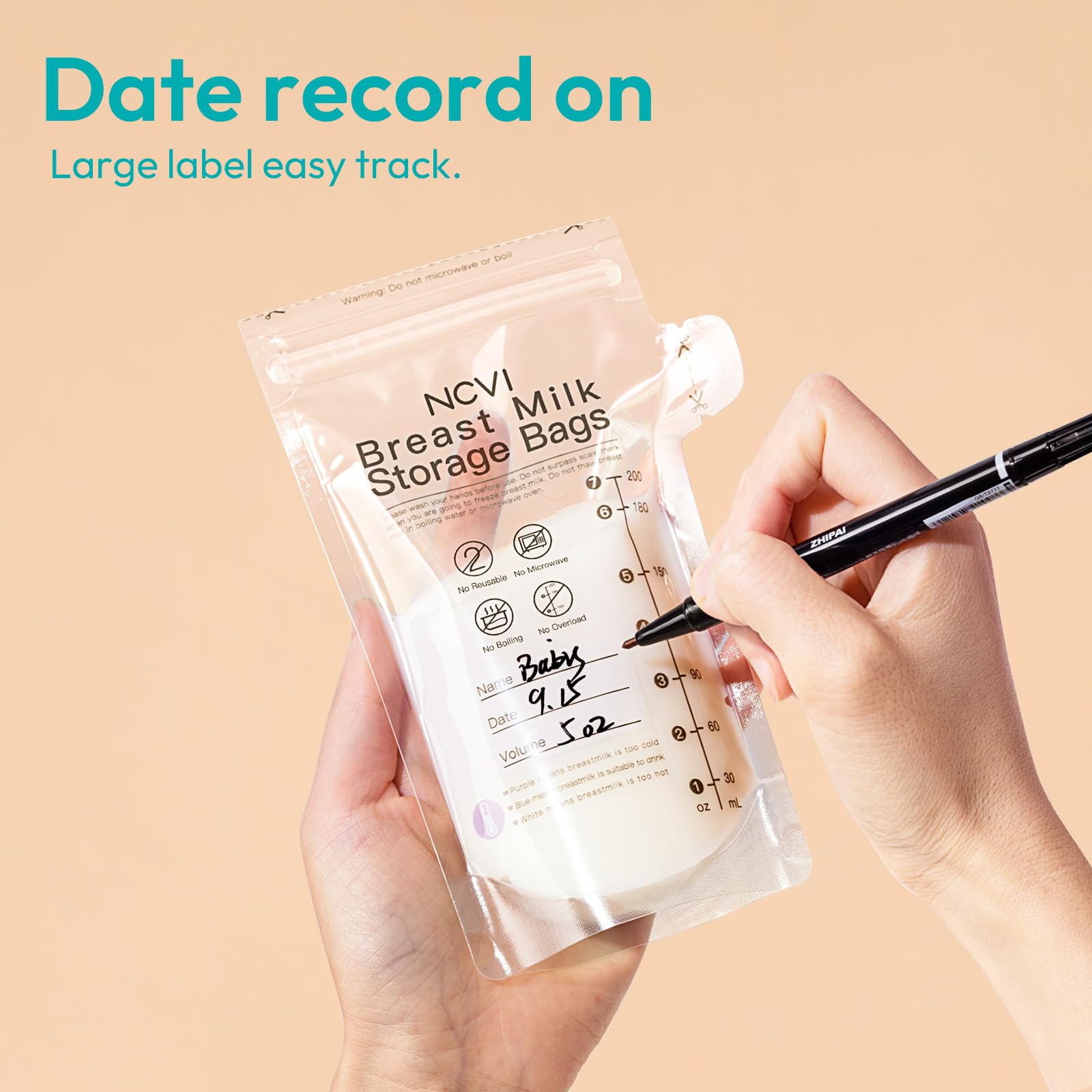 NCVI leakproof double zipper keeps milk secure during freezing.