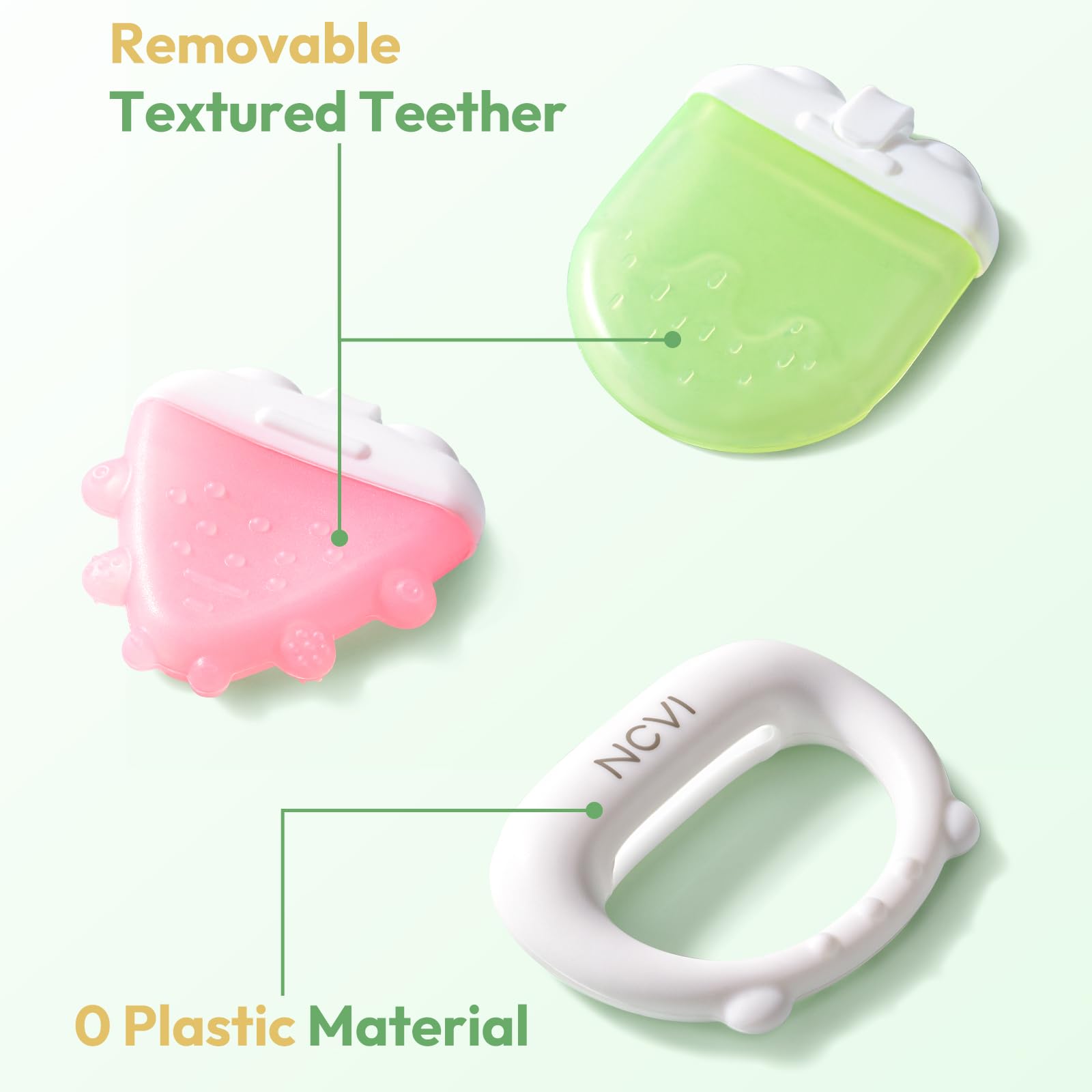 NCVI pink and green silicone teether colors