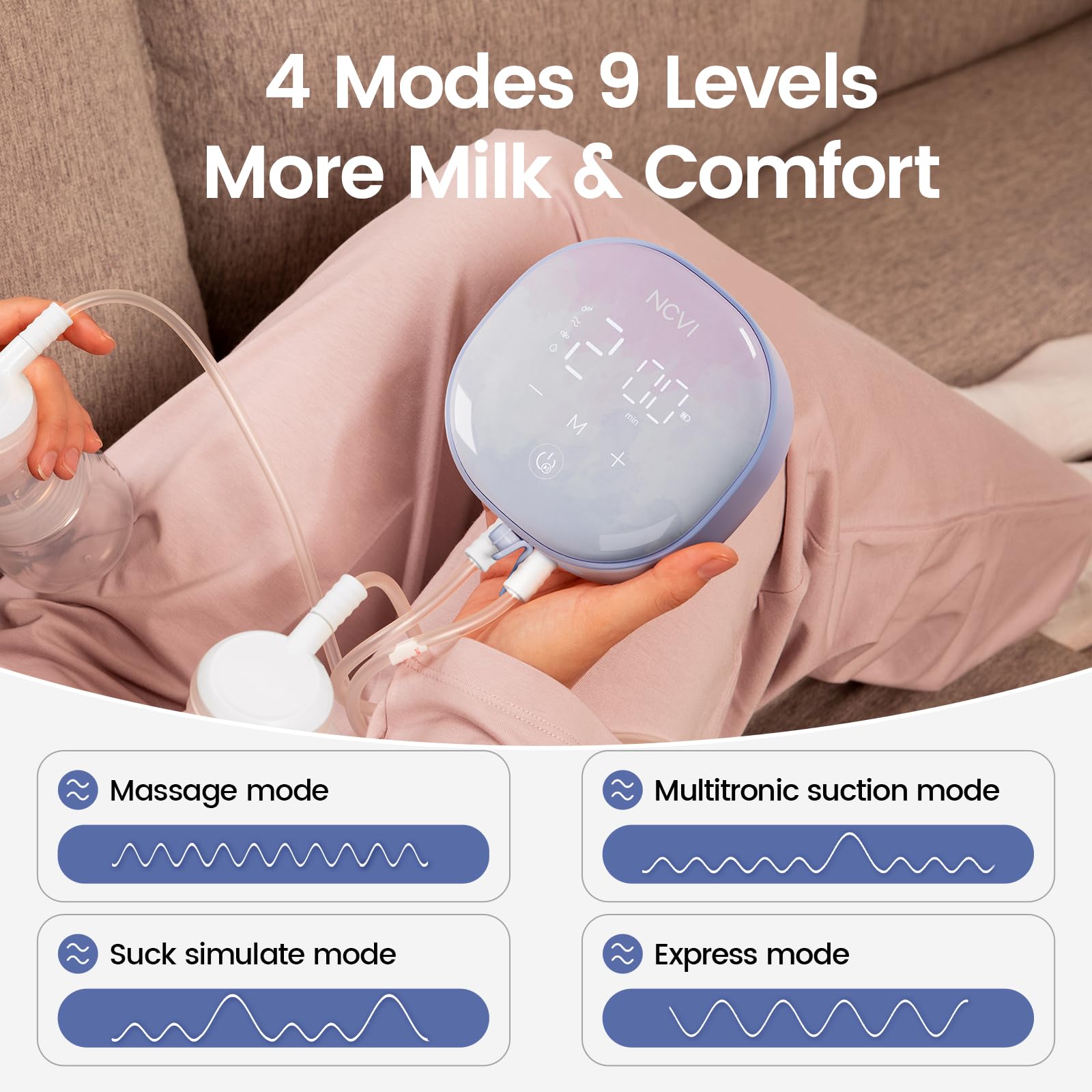 NCVI ultra-quiet breast pump operates quietly to support late-night pumping.