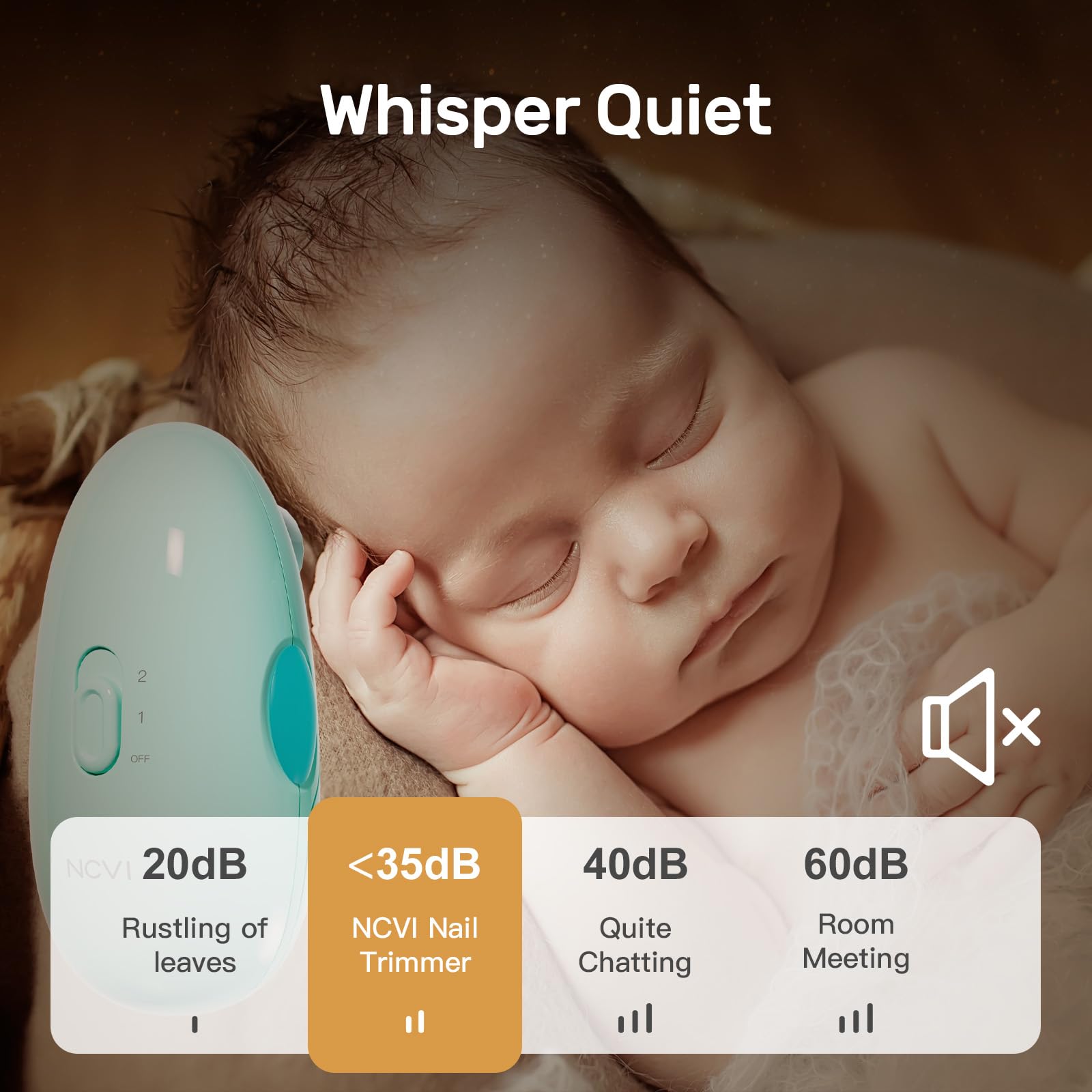 NCVI baby-nail-trimmer quiet-operation highlights peaceful trimming during naps