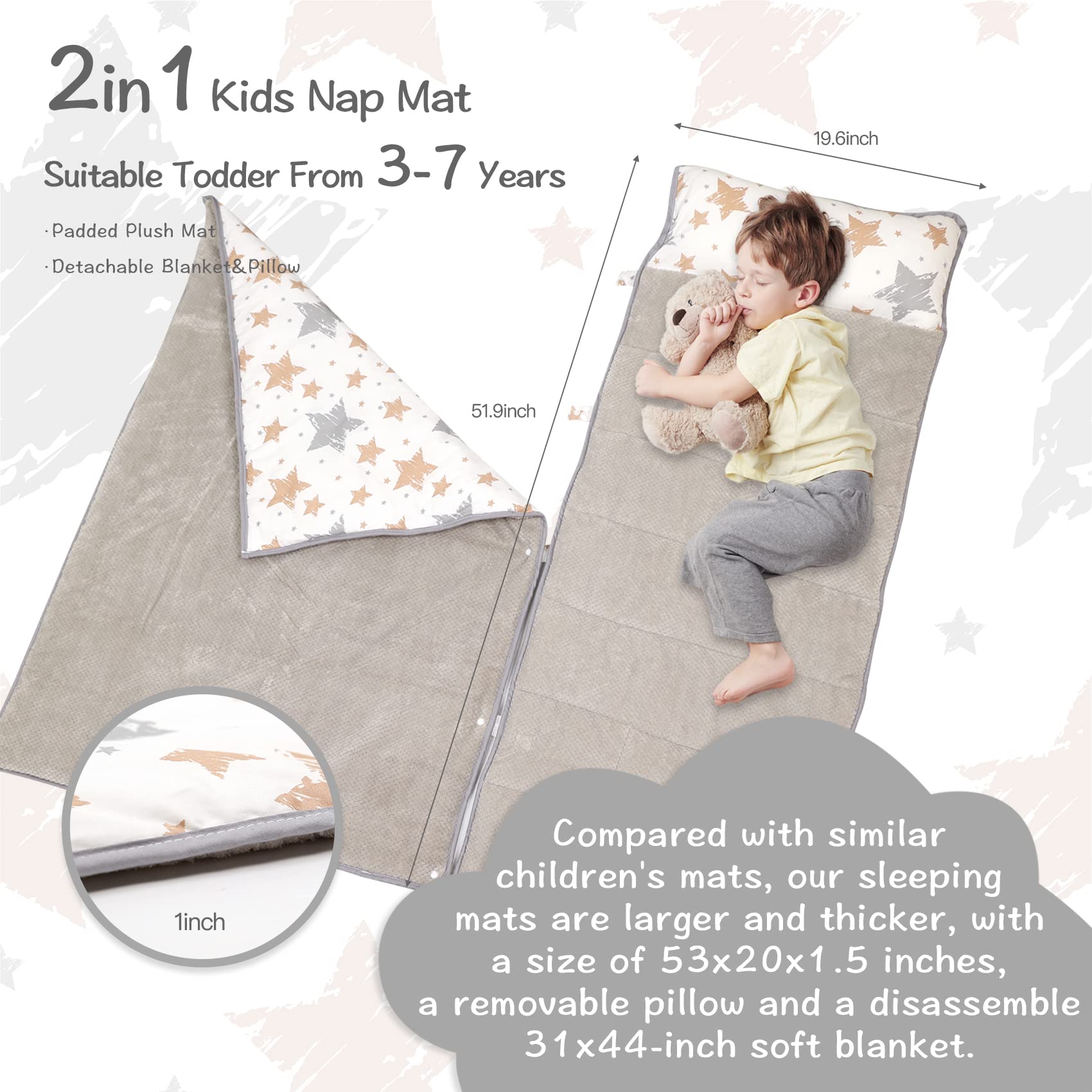 Ndahjahd nap mat measures 50x20 inches for growing kids