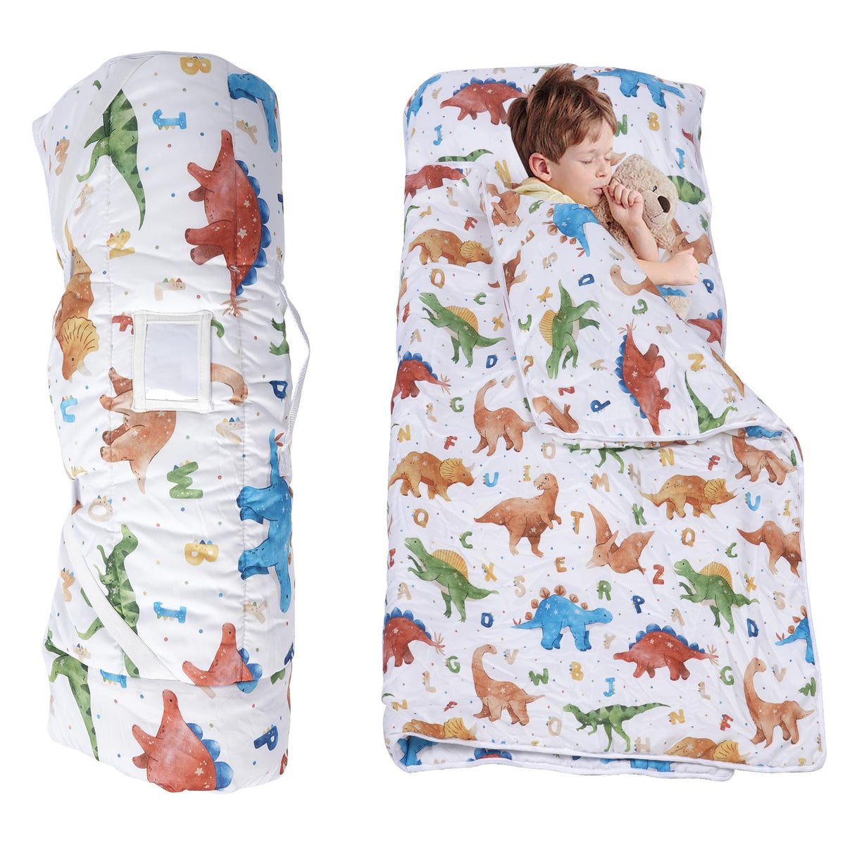 Ndahjahd Toddler Nap Mat dinosaur roll: compact, travel-ready napping solution